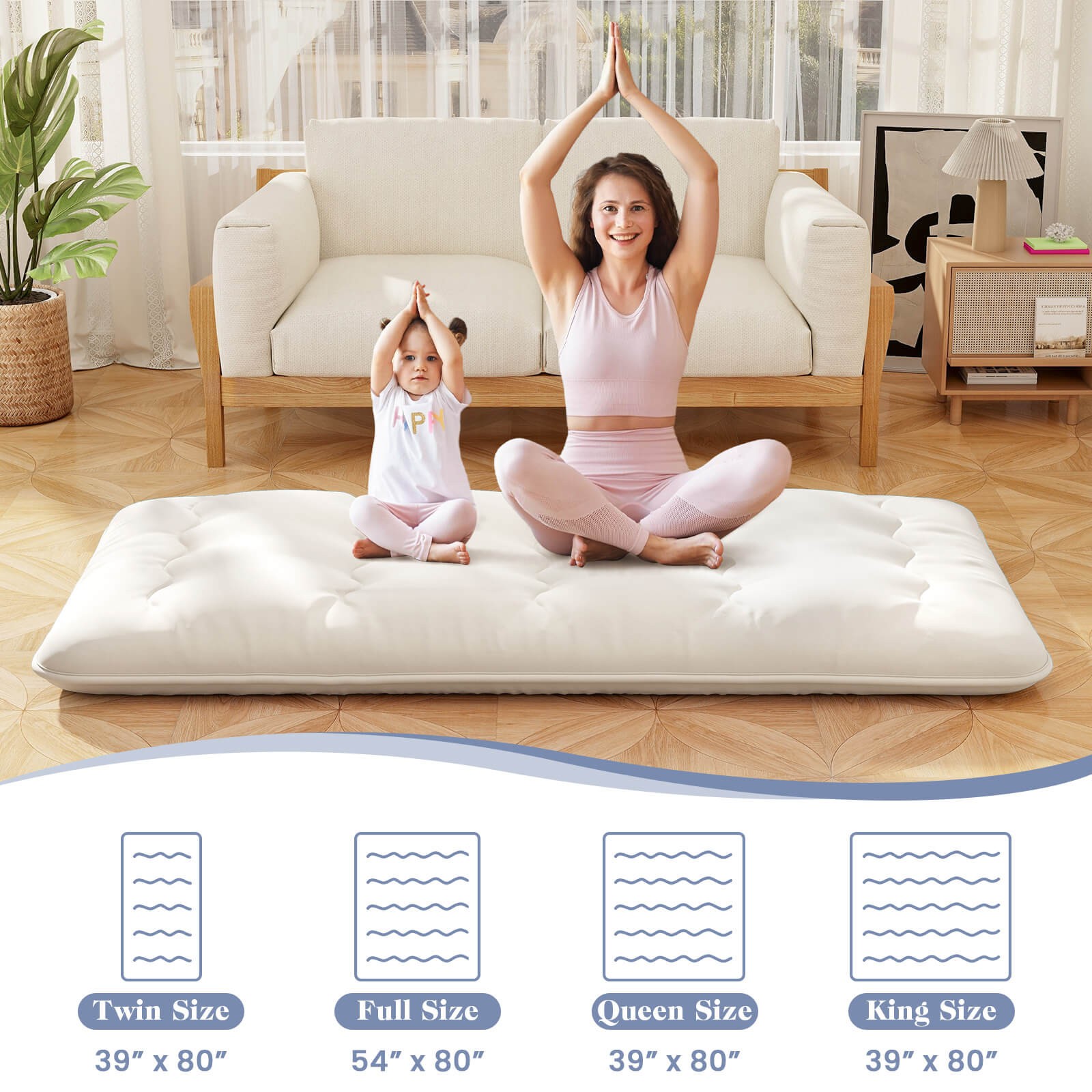 Twin Futon Mattress Japanese Sleeping Pad Lounge Bed w/ Washable Cover Beige