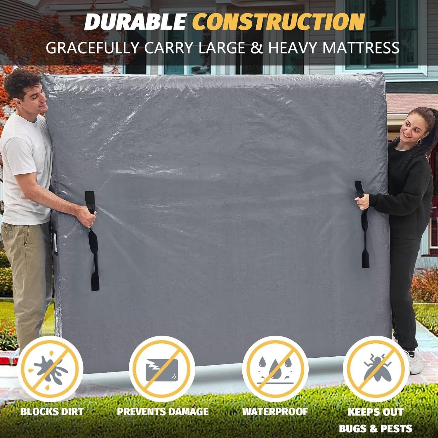 Mattress Bags for Moving and Storage Waterproof Twin Mattress Cover Grey