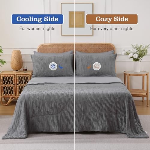 Full/Queen Size Cooling Comforter – Dark Grey – Temperature Regulating Blanket