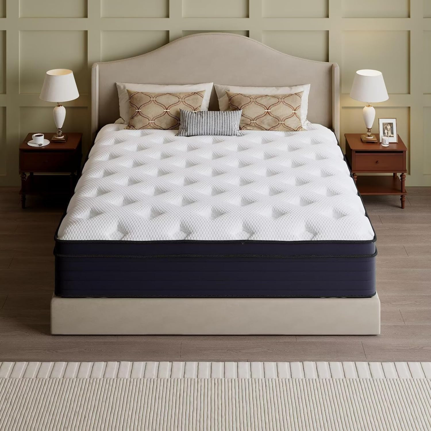 Full Size Mattress, 14 Inch Hybrid Bed in a Box, Green Tea & Cooling Gel Memory