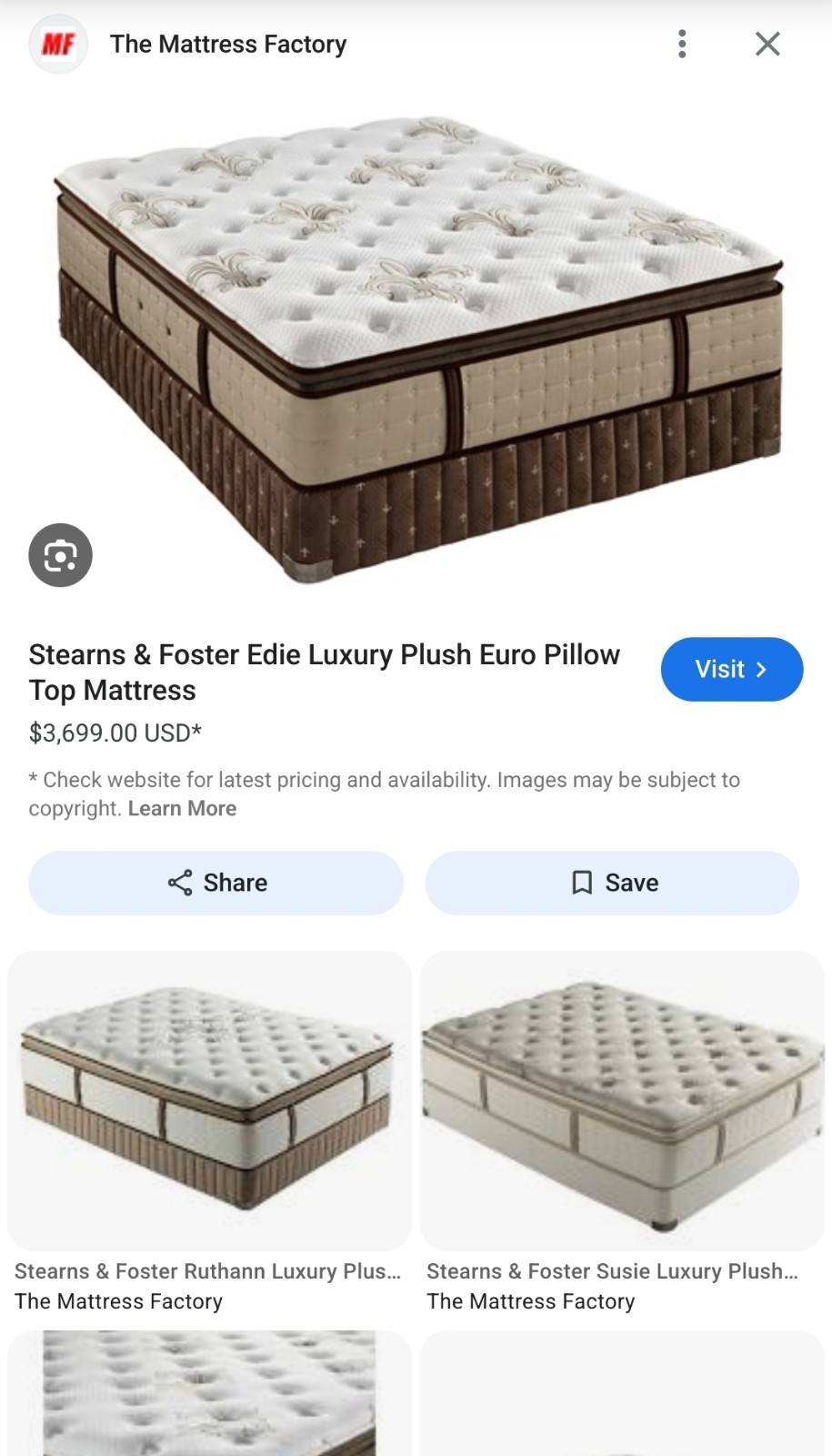 Stearns & Foster Luxury Plush Euro Pillow Top King Size Mattress