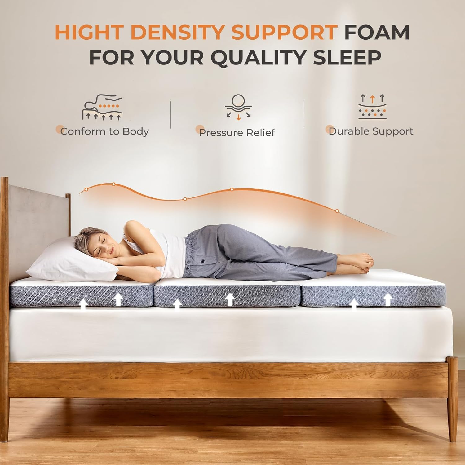 Tri Folding Mattress Topper – 4-Inch Foldable Mattress with a Collapsible and Wa