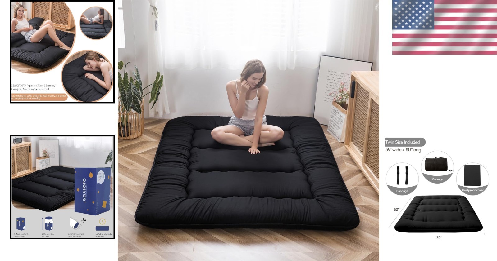 Durable Foldable Sleeping Pad Twin Size Japanese Futon with Dustproof Cover