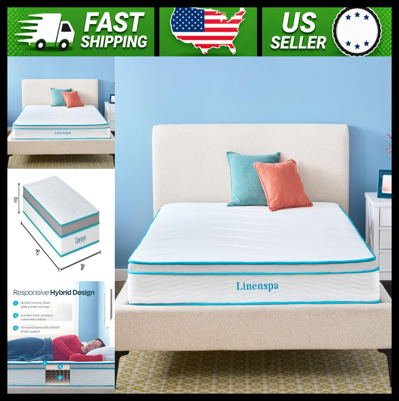 Linenspa 10 Inch Memory Foam Spring Hybrid Mattress Medium Feel Twin Size
