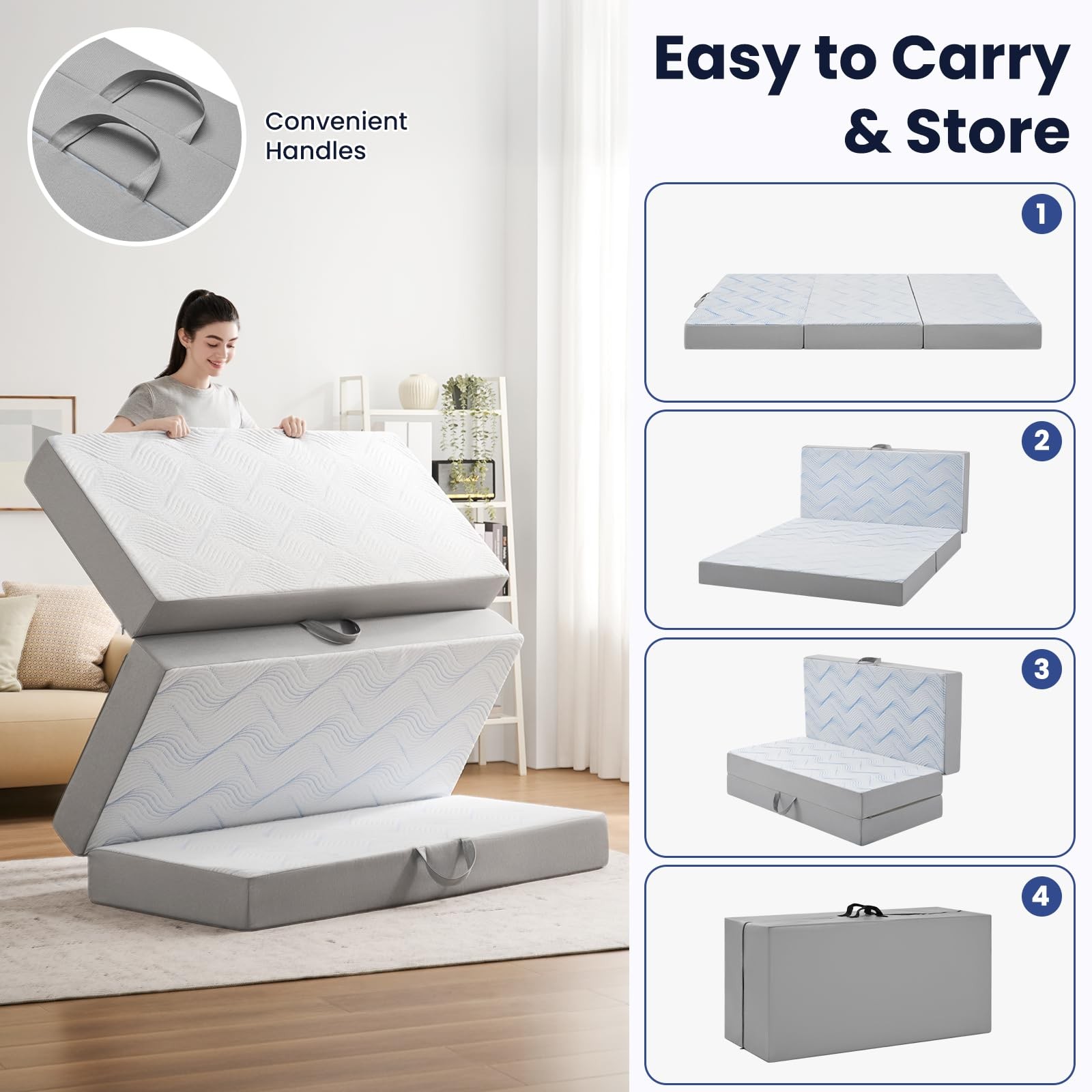 Folding Mattress Single, 4 Inch Memory Foam Foldable Mattress Single, Trifold…