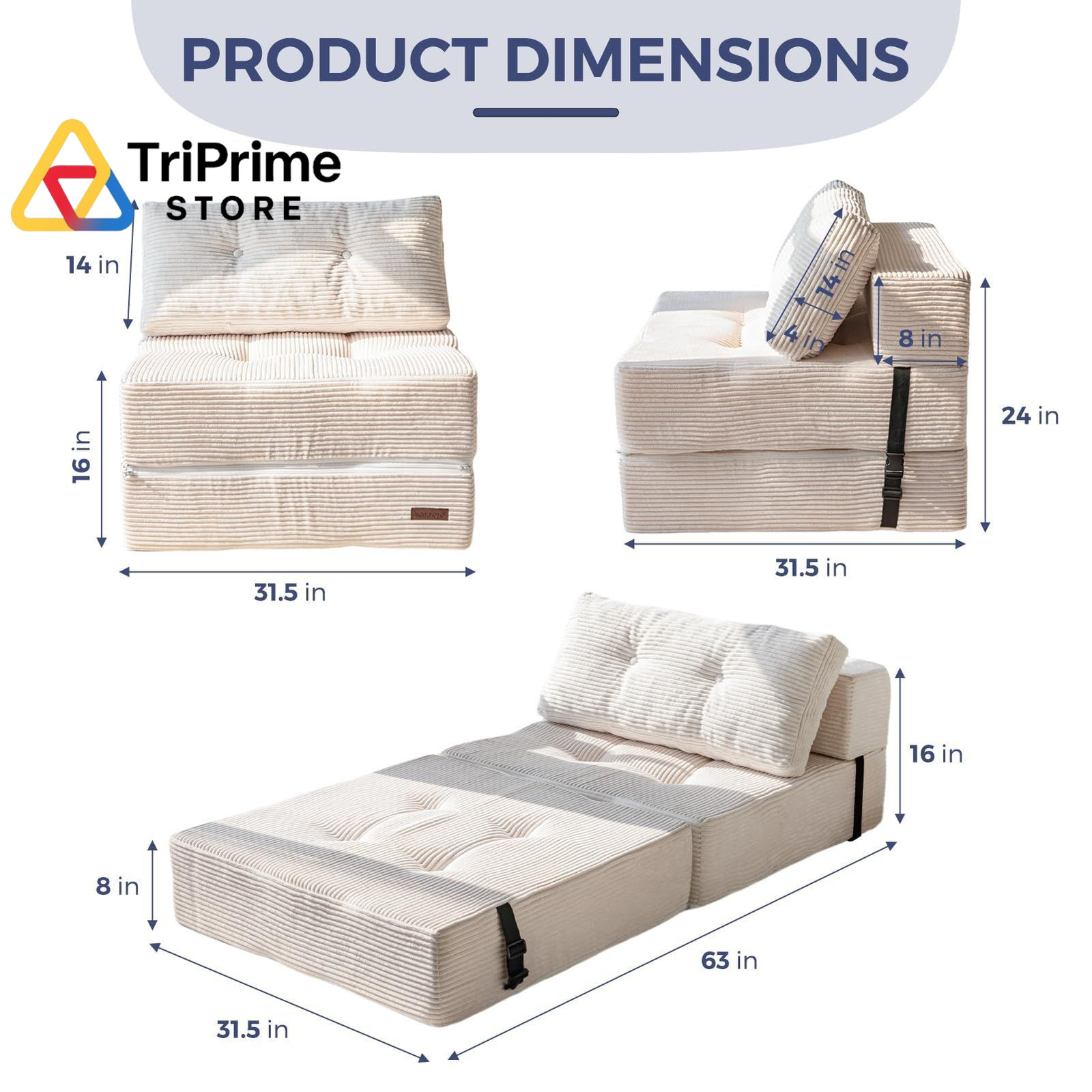 MAXYOYO Folding Sofa Bed, Convertible Bed with High-Density Large, Beige