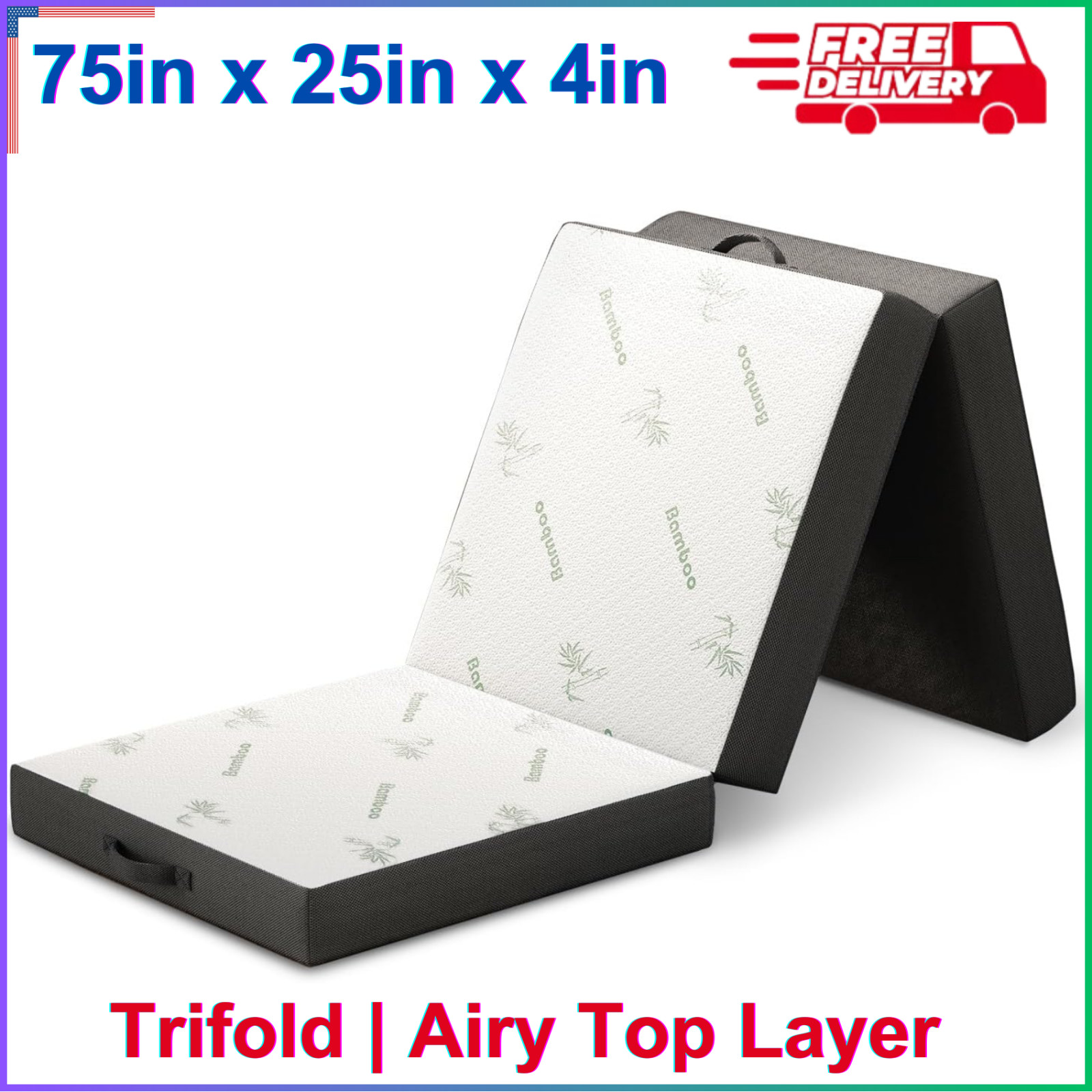 4 Inch Folding Mattress Trifold Foam Mattress With Removable Cover For Traveling