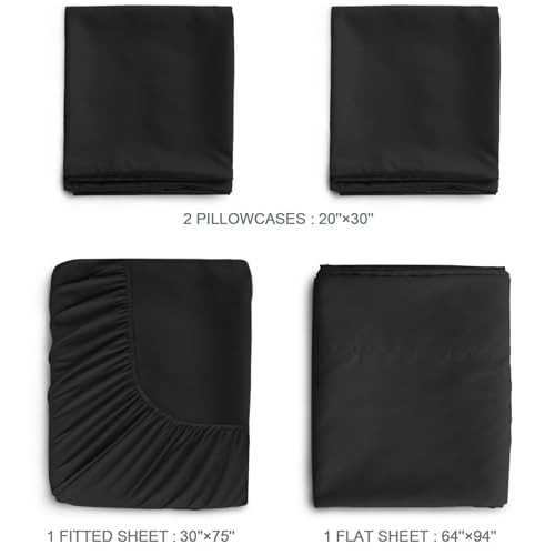 Cot Sheets 30″ x 75″ x 9″, 4 Piece Cot Sheet Set, Cot Size Cot (1 Pack) Black