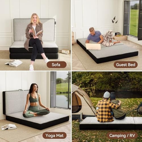Grey Memory Foam Trifold Mattress – 6″ – Full – Portable Floor Bed
