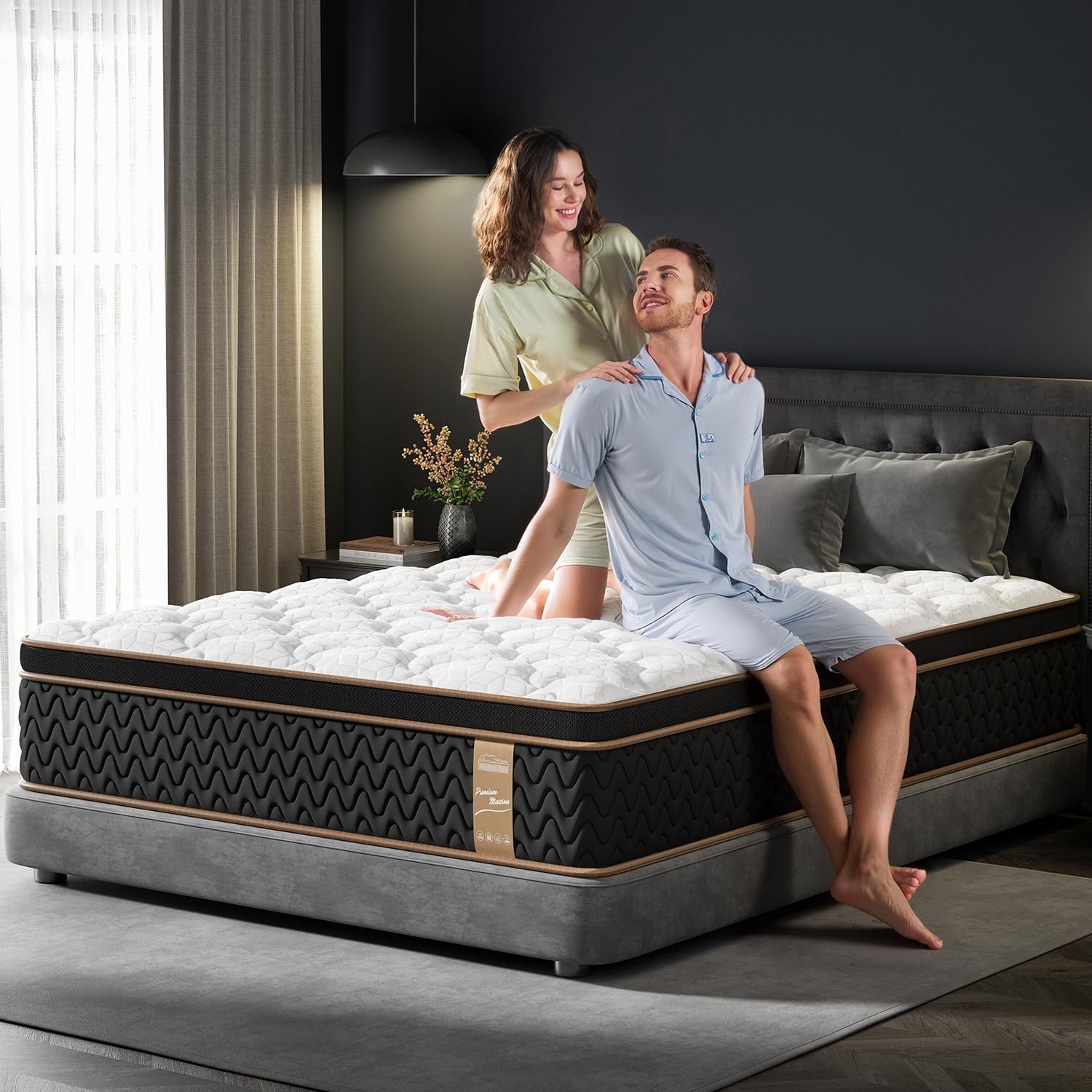 Queen Mattress 12 Inch, Cooling Hybrid Bed in a Box, 7-Zones Individual Pocket S
