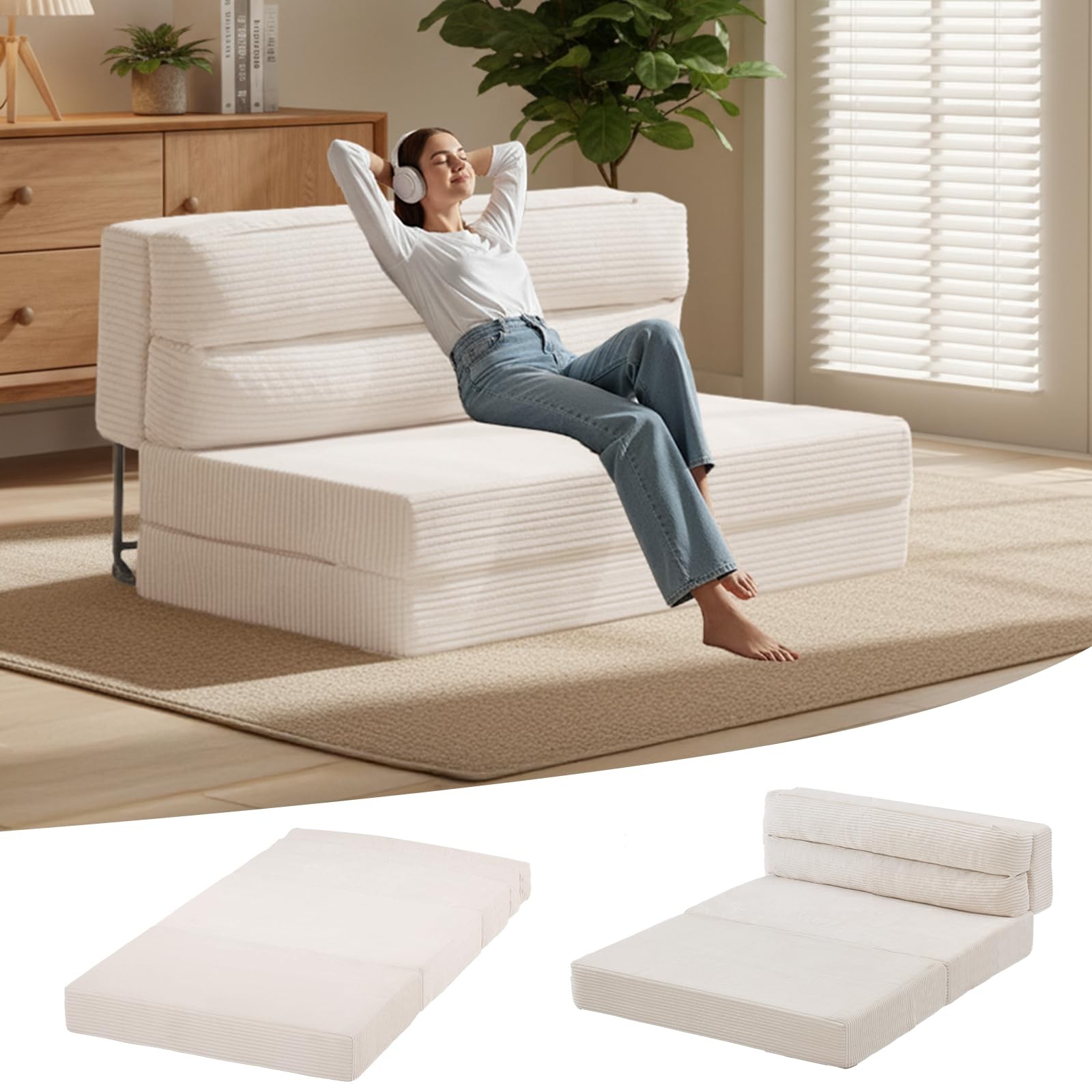 Folding Mattress, 3 in 1 Convertible Sofa Bed Fold Out Couch Bed Floor Couch …