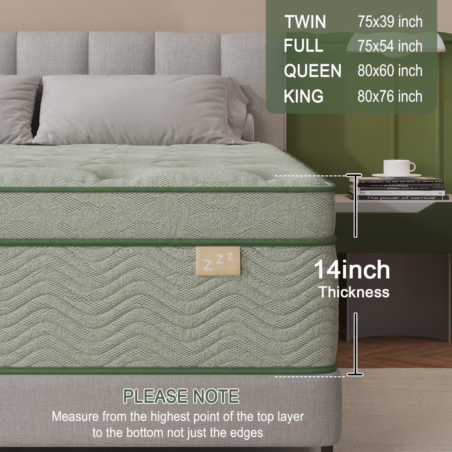 Viscountess 14inch Queen Mattress with Gel Memory Foam Medium Firm Euro Top Hybr
