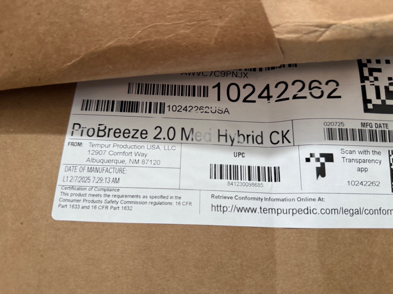 TempurPedic PRO BREEZE 2.0 HYBRID CALIFORNIA KING MATT 5° NEW 2025 CLEARANCE