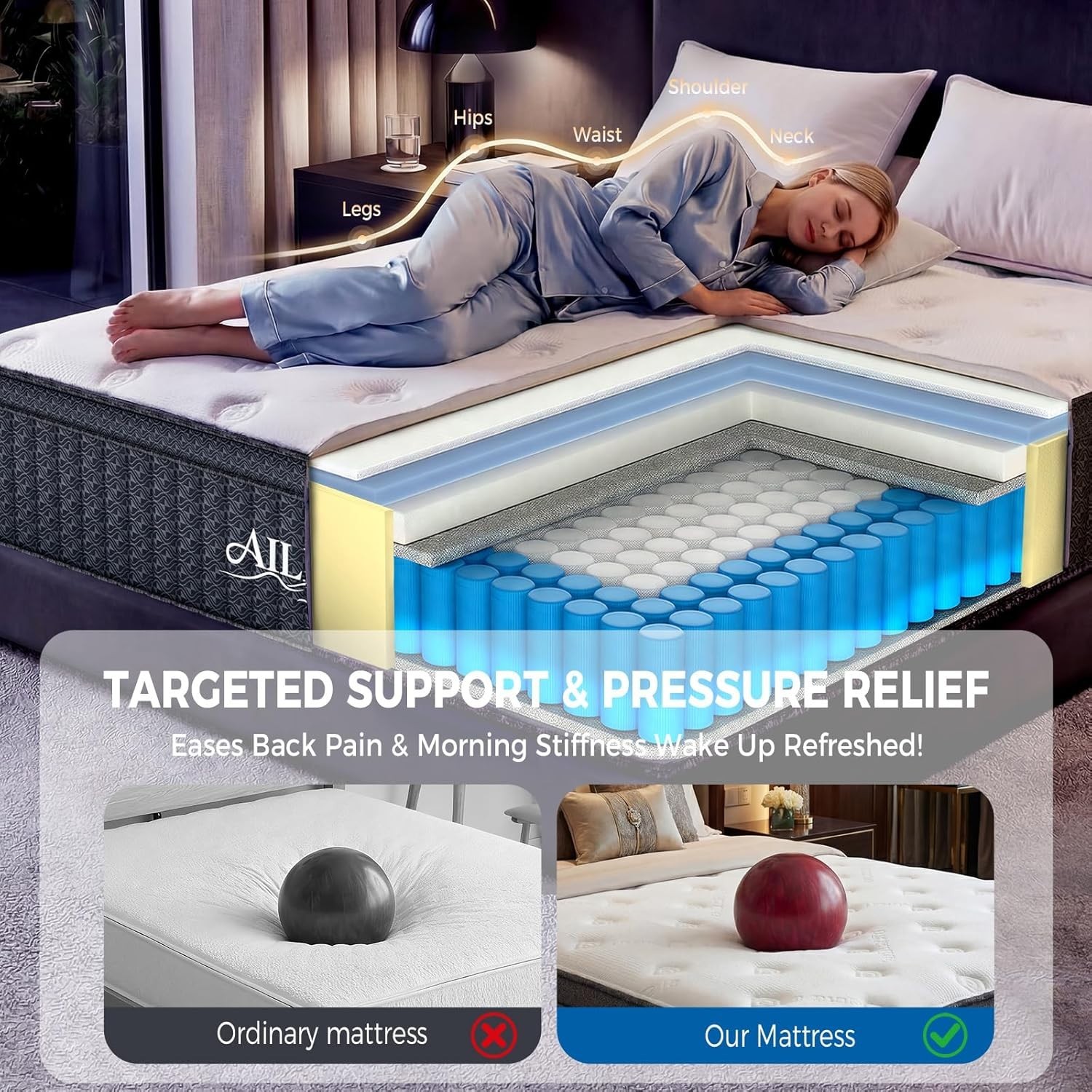 King Mattress,12 Inch king size Mattress in a Box, Medium Firm Hybrid Mattress w
