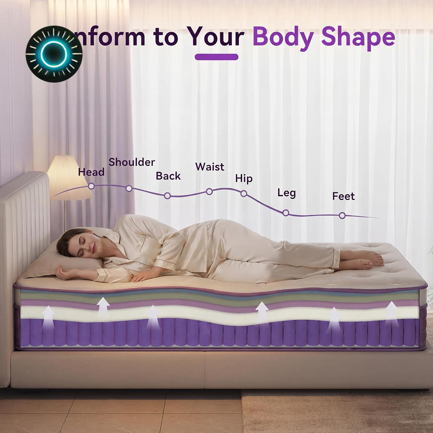 12″ Purple Hybrid Queen Mattress – Gel Memory Foam & Pocket Springs for Comfort