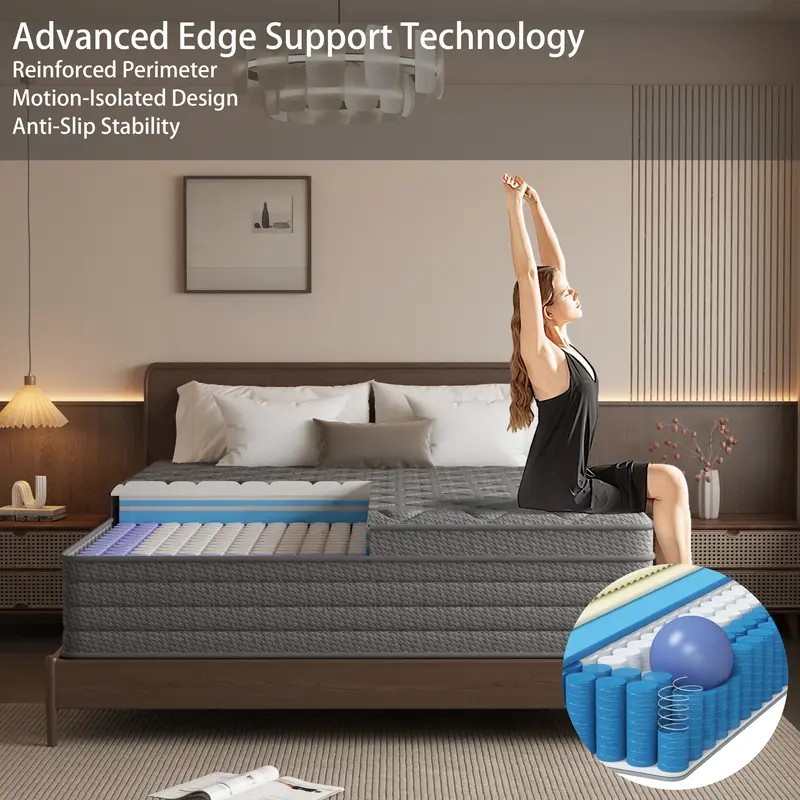 10/12/14Inch Bed Memory Foam&Spring Hybrid Mattres King Queen Full Twin In Box