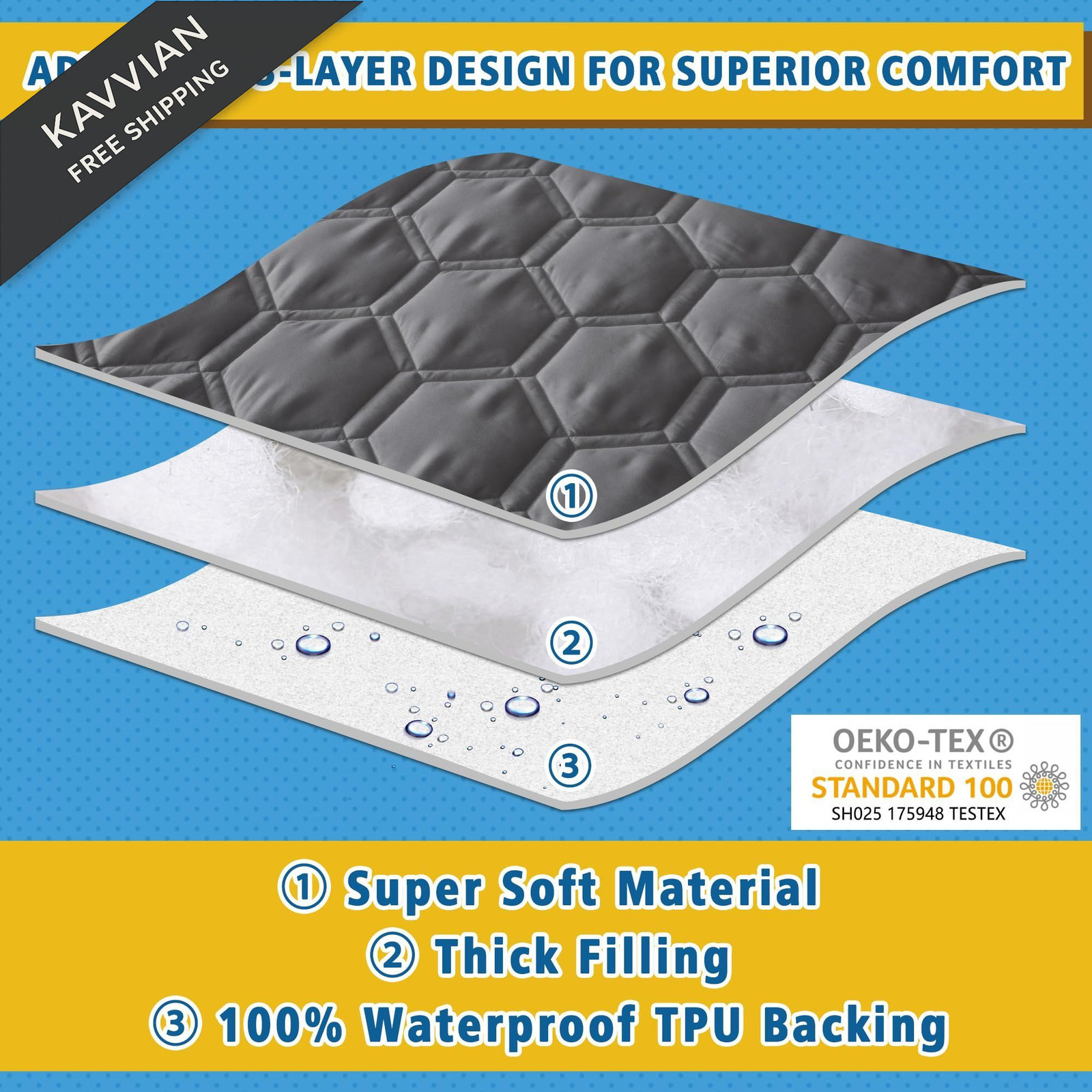 KUTUU Waterproof Mattress Pad Queen Size, Breathable Queen, Gray