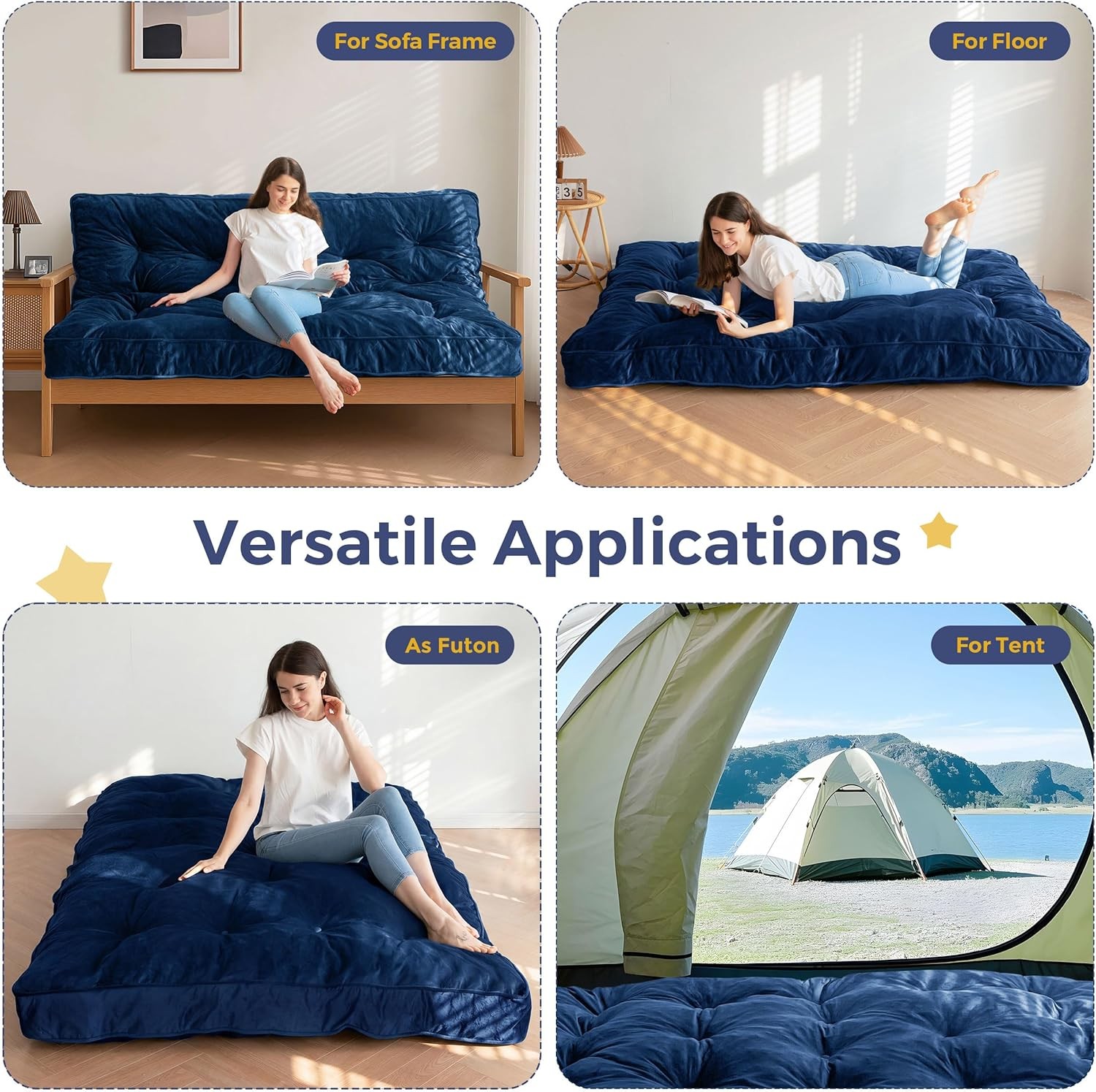 MAXYOYO Navy Full Futon Sofa Couch Floor Mattress