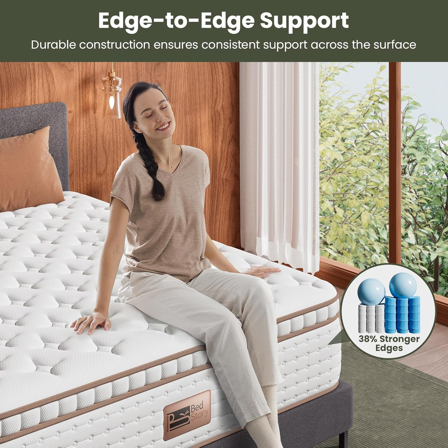 Bedstory Extra Firm Queen Size Mattress – 14 Inch Hybrid Mattress for Back Pain