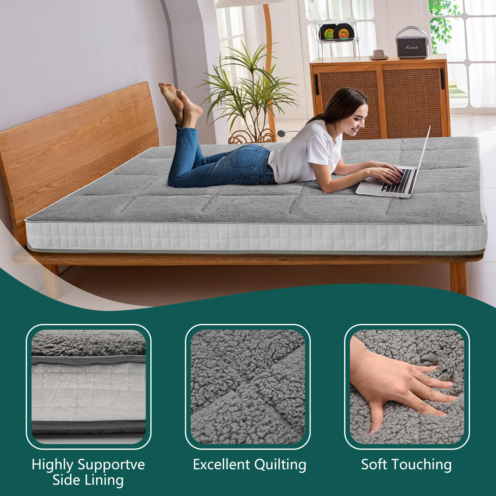 SLSY Foldable Sherpa Fleece Mattress,Sleeping Tatami Mat Lounger Guest Bed