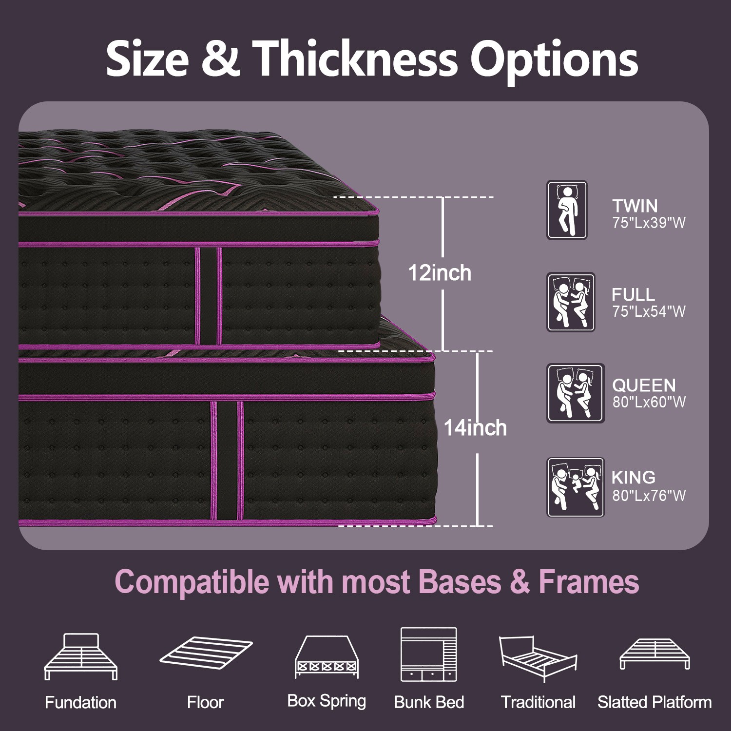 12/14Inch Hybrid Bed Mattress Twin Full Queen King Gel Memory Foam Innerspring