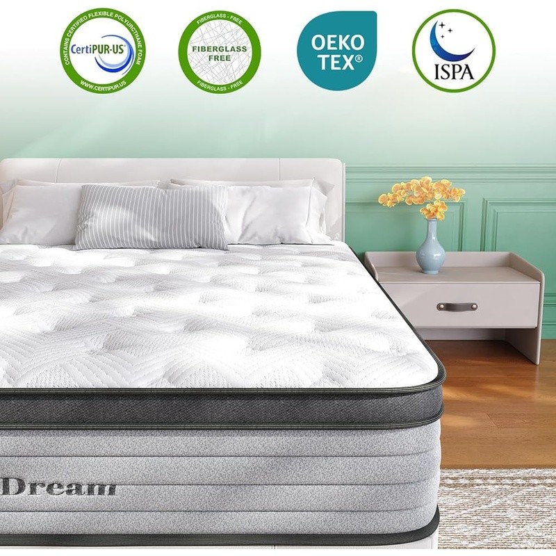 Hybrid Mattress Pocket Springs Memory Foam Pressure Relief Breathable Comfort US
