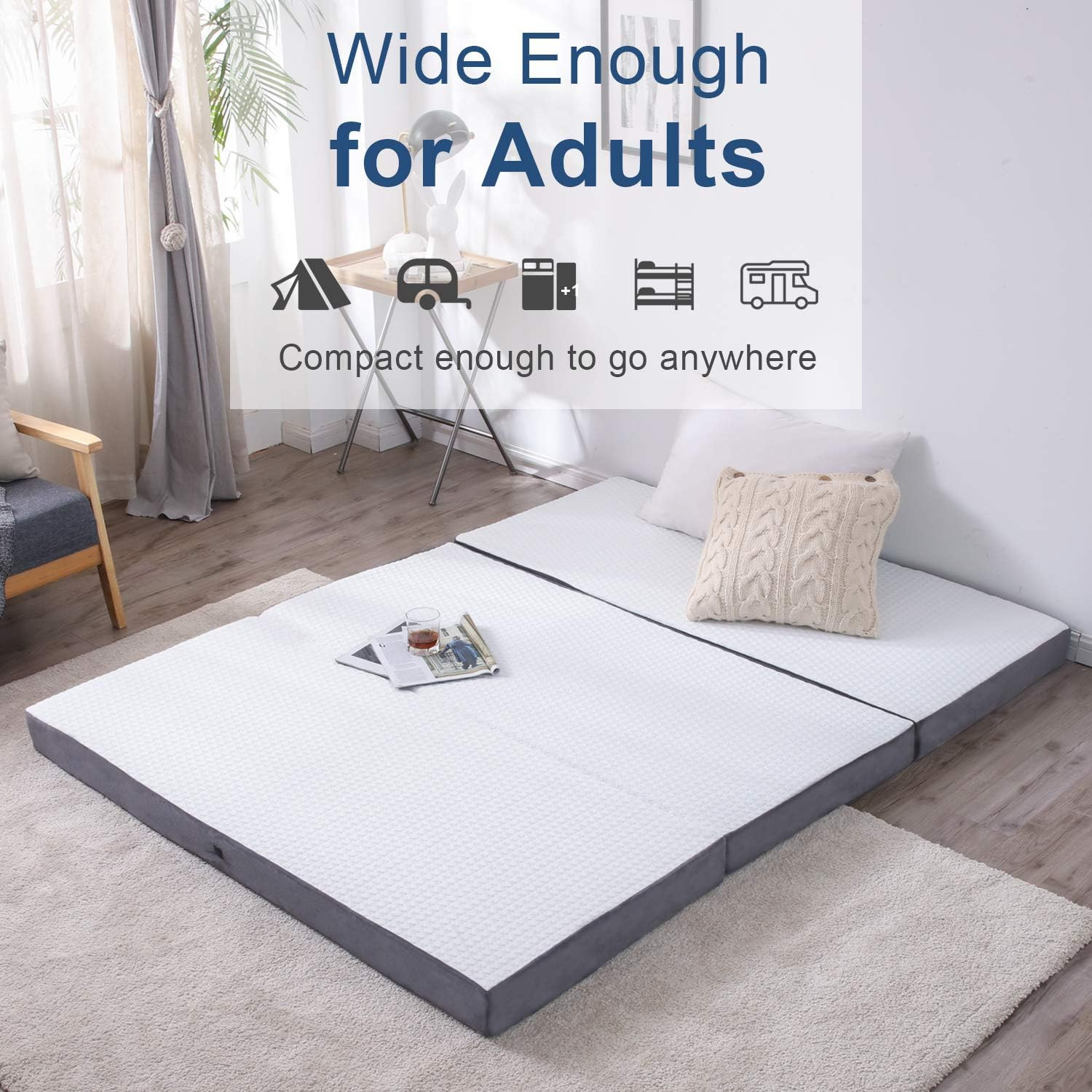 Folding Foam Mattress 4 Inches Foldable Floor Mattresses with Collapsible and Wa