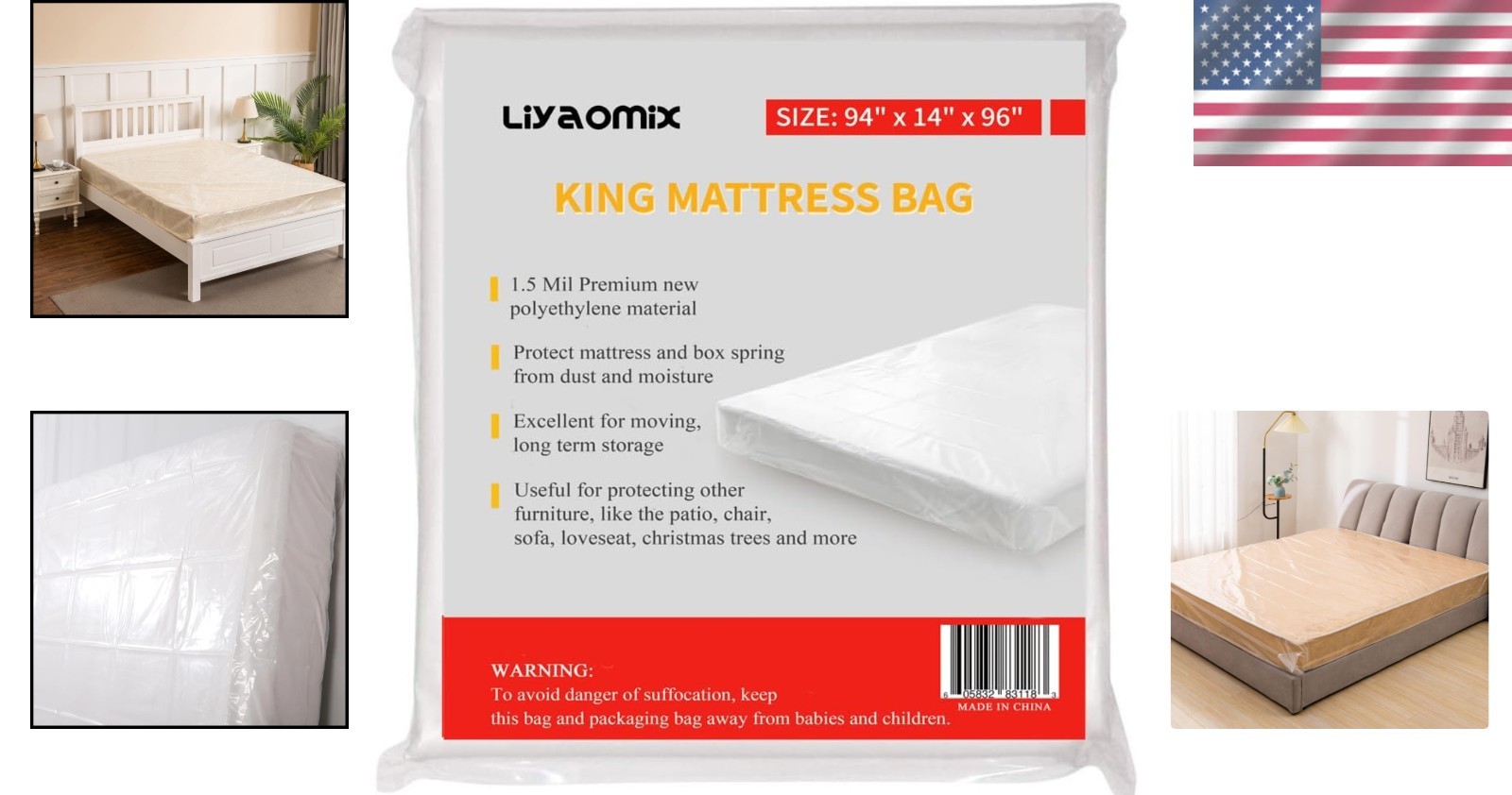 Mattress Bag King Cal King Waterproof Moving Storage Cover Plastic 94×96
