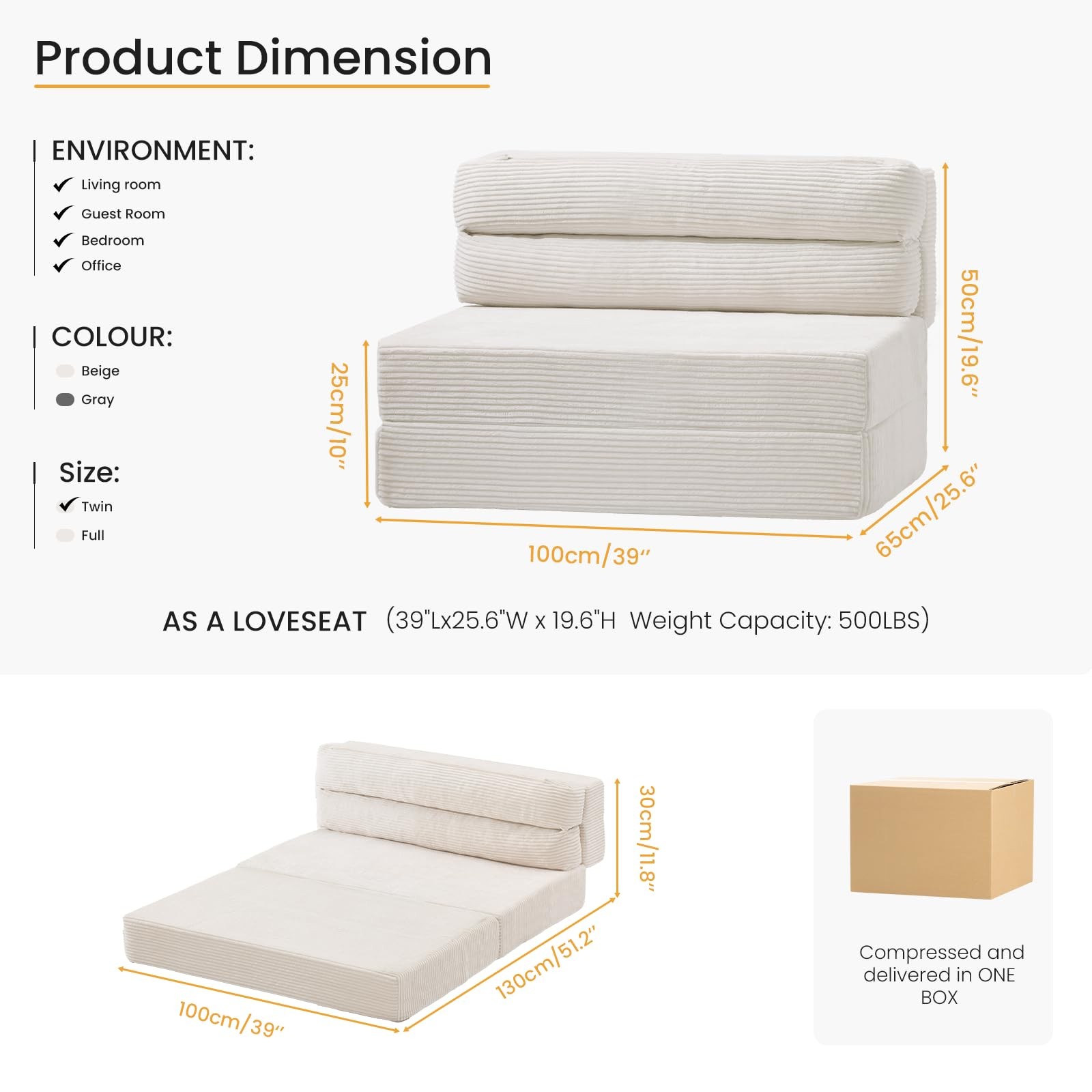 Folding Mattress, 3 in 1 Convertible Sofa Bed Fold Out Couch Bed Floor Couch …