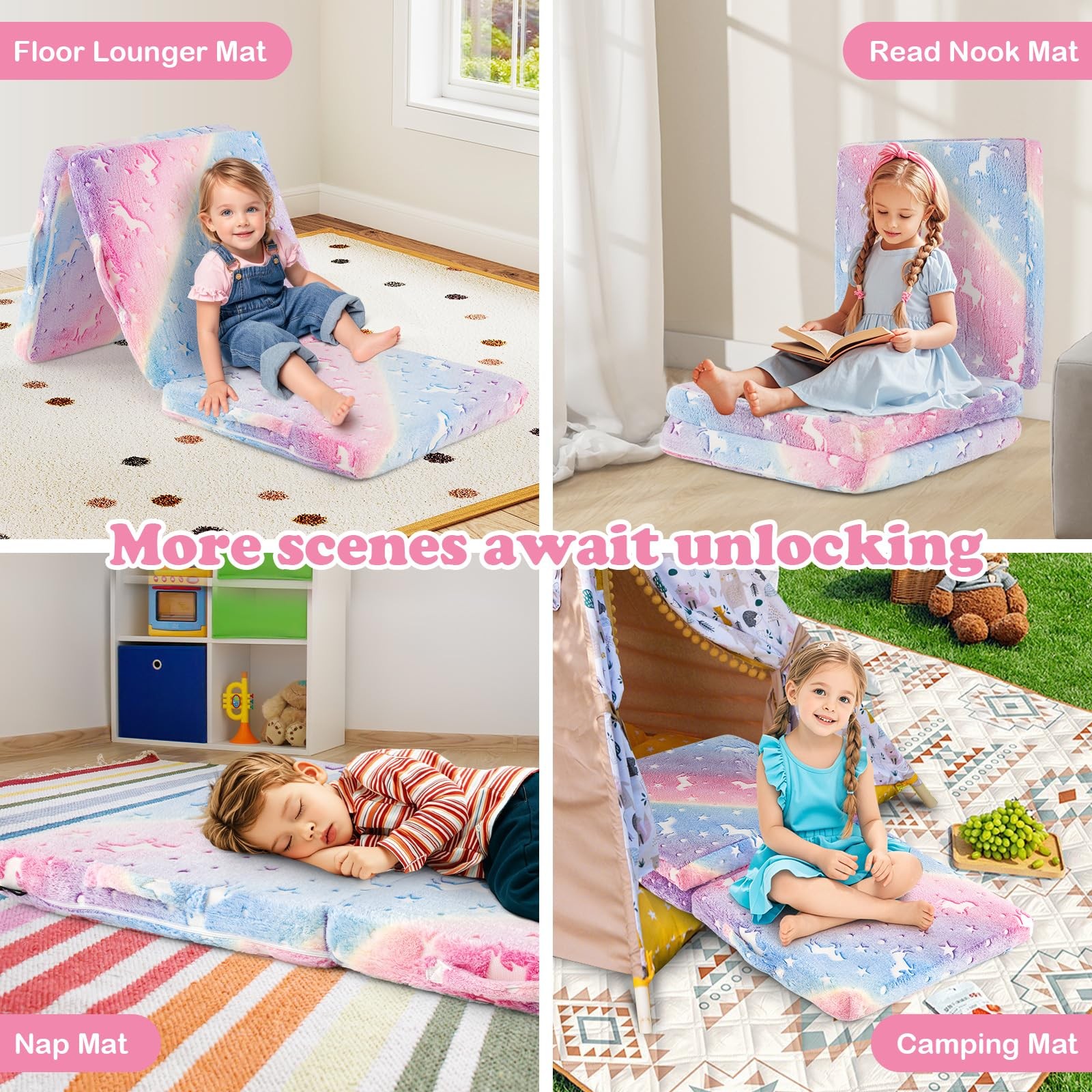 Foldable Floor Mattress for , Glow in Dark Tri-Folding Nap Mat for Sleeping D…