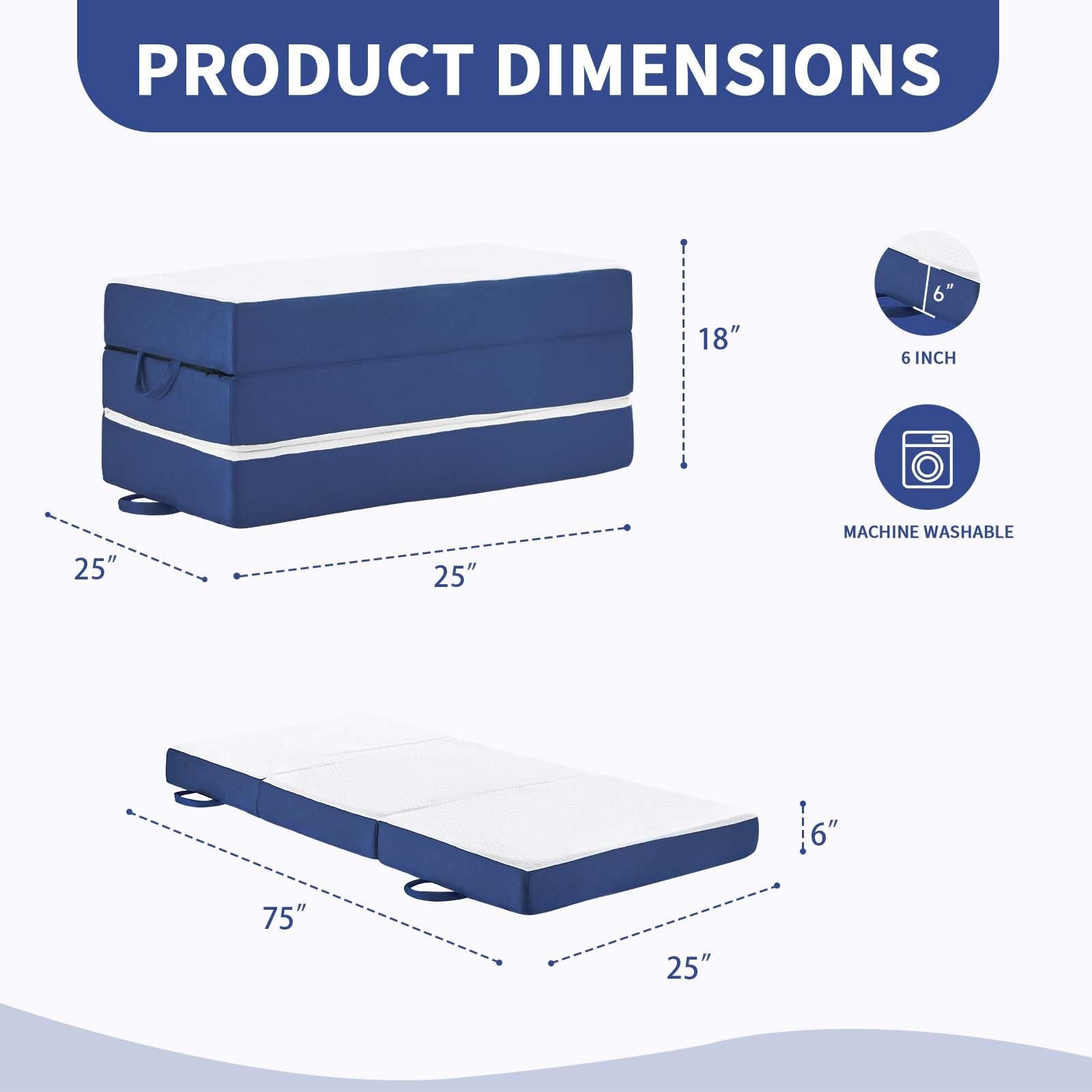Folding Mattress Single Size,6 inch Memory Foam Tri Portable Trifold Mattress…