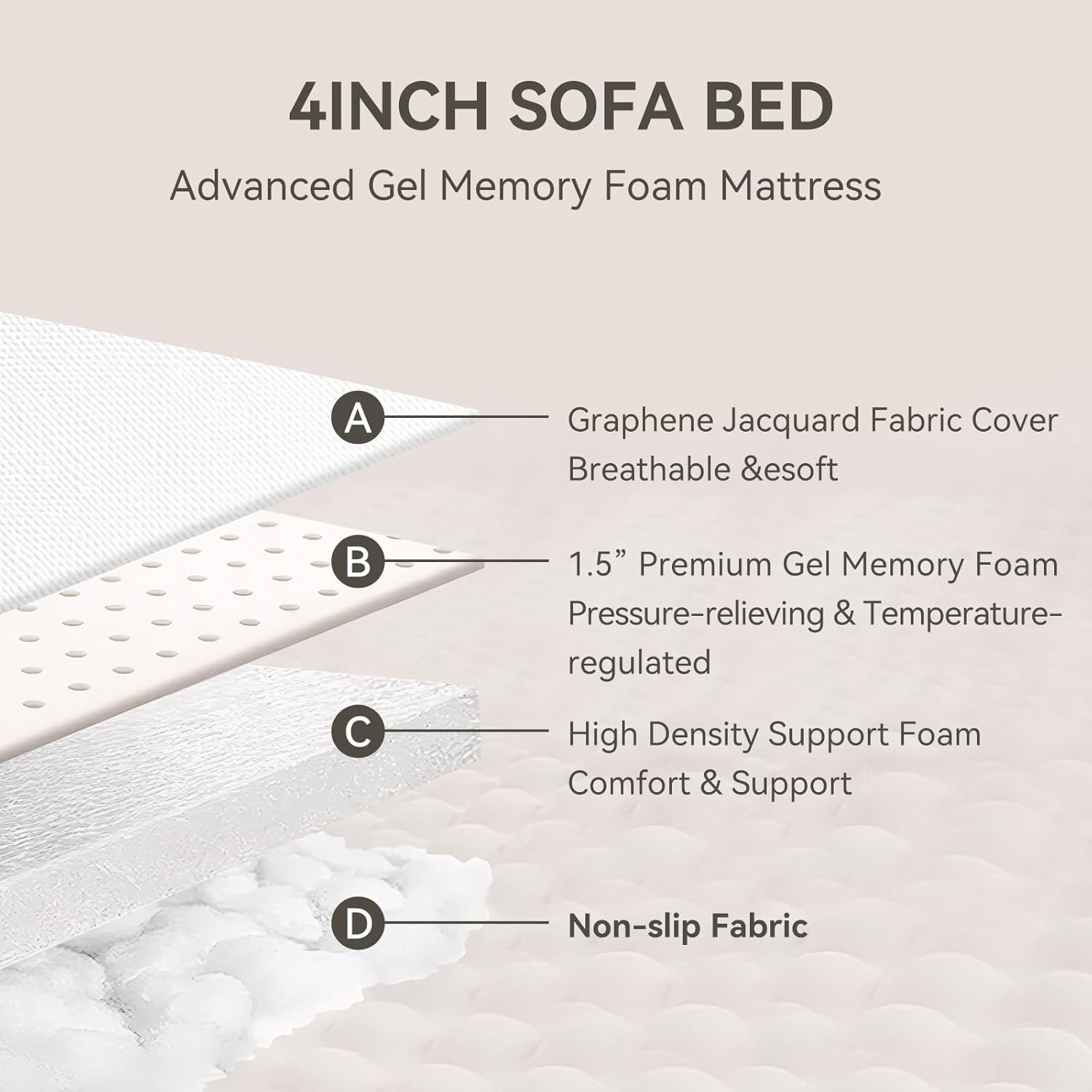 Foldable Sofa Bed Replacement Mattress Memory Foam 4″ Pull Out Sofa Bed Mattress
