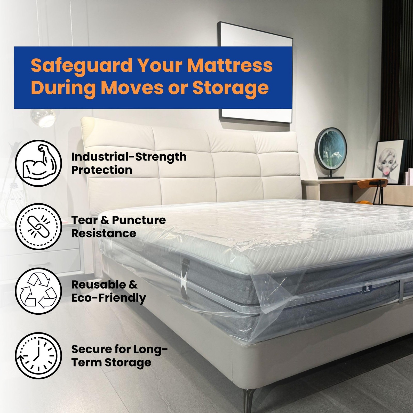 VICMORE 3mil Heavy-Duty Plastic Mattress Bag for King/Cal King King, Clear