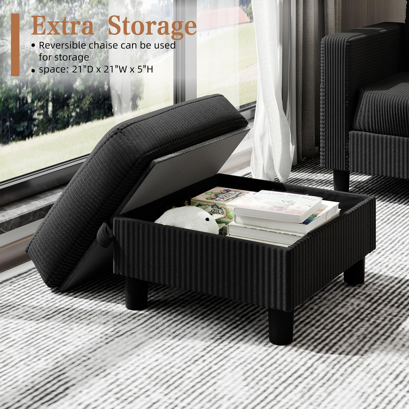 Shintenchi Modern Upholstered Sectional Sofa, L-Shaped Couch with Black