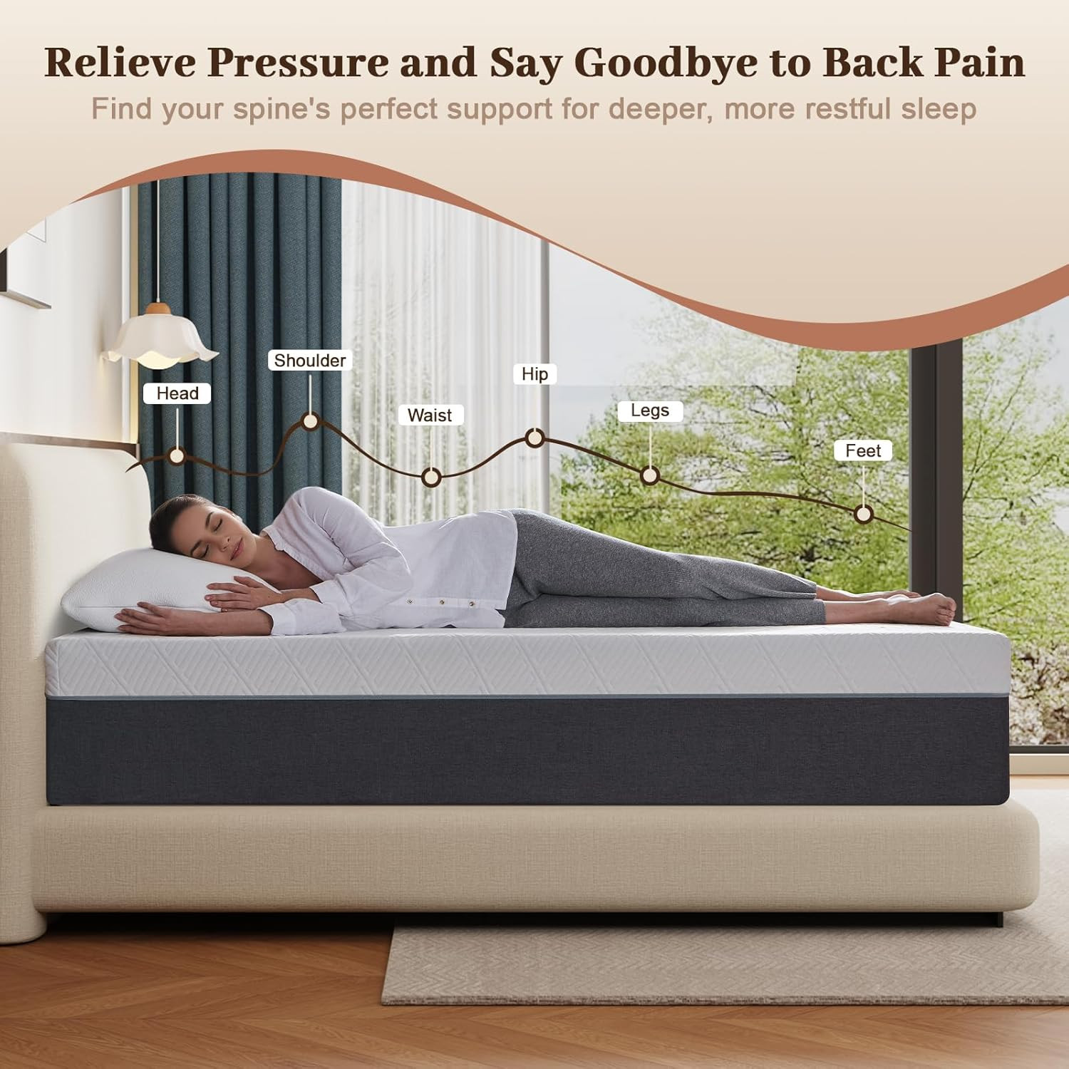 10 Inch Queen Mattress No Fiberglass Gel Memory Foam Mattress for Back Pain, Rel