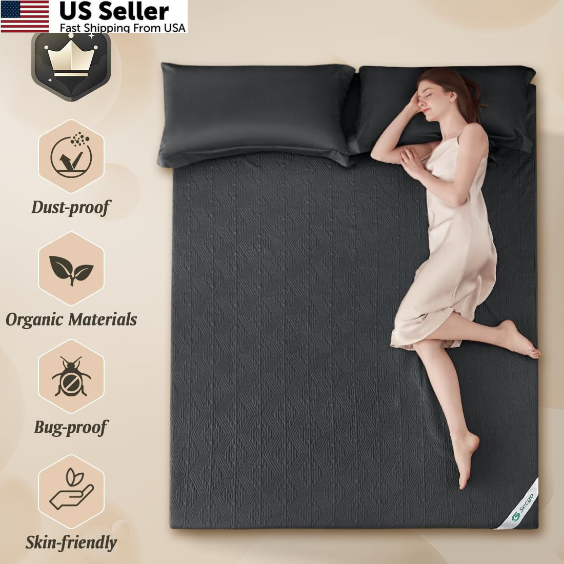Black Premium Jacquard 100% Waterproof Queen Mattress Protector, Queen,