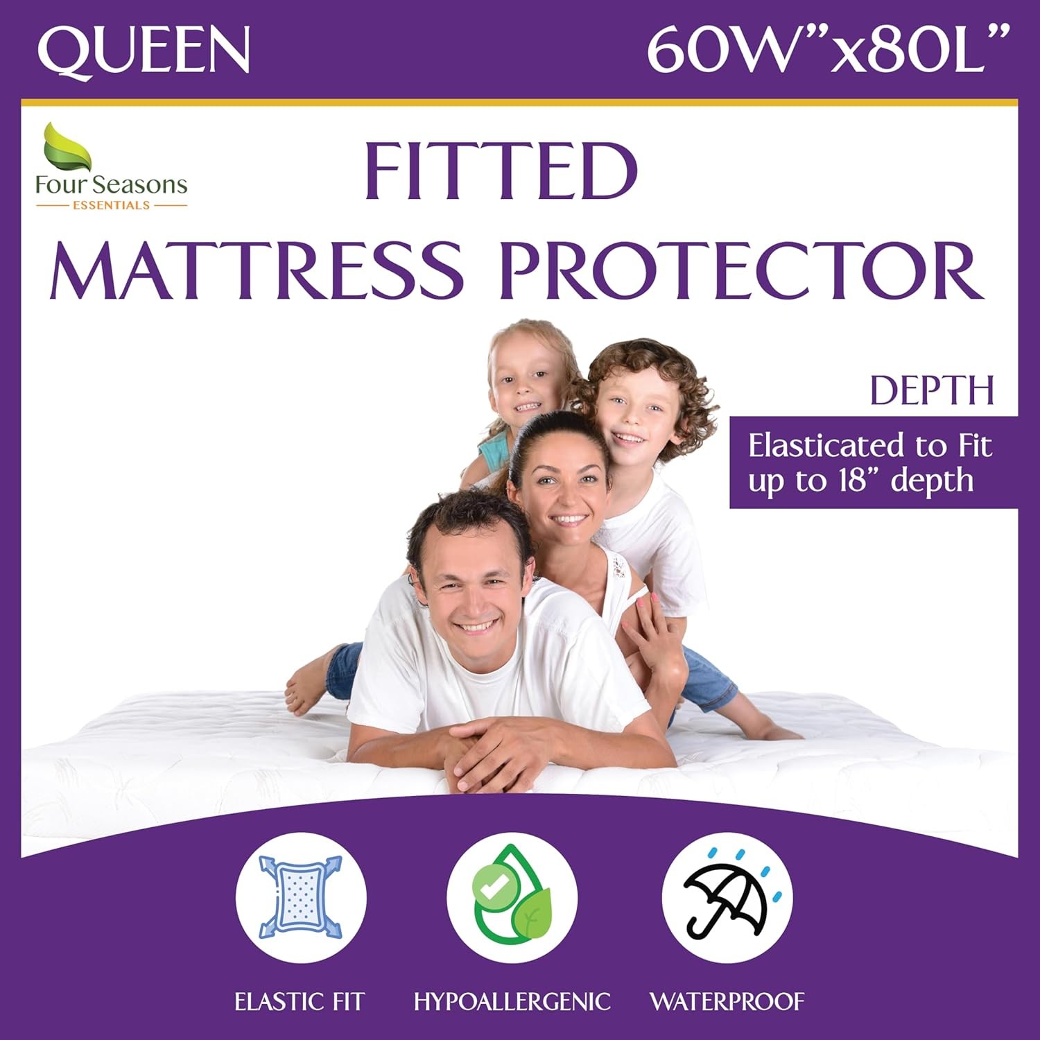 Queen Size Waterproof Mattress Protector – Fitted Sheet Queen, White