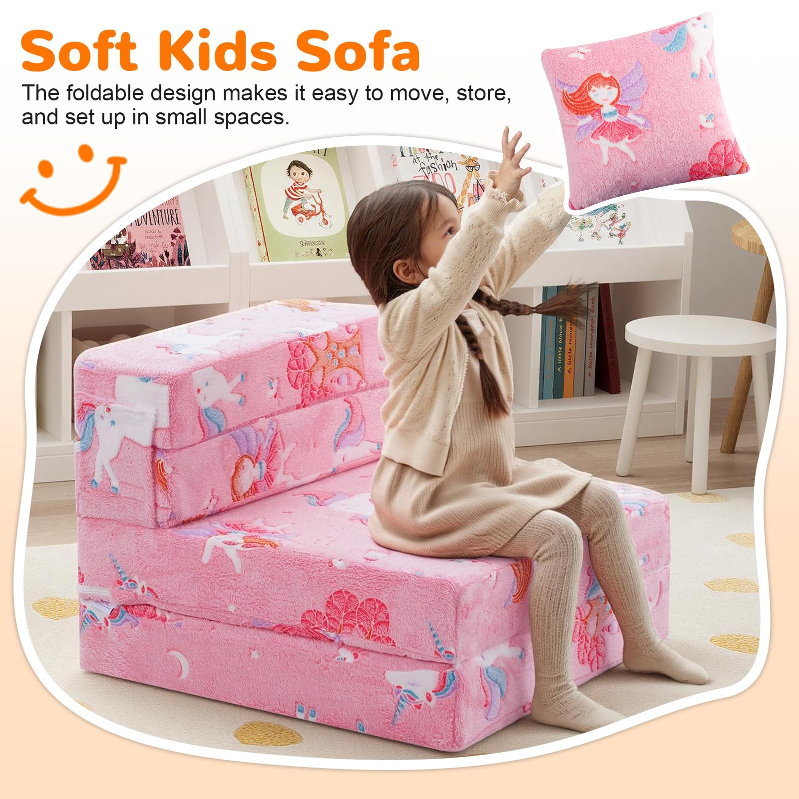 Foldable Futon Chair Bed for Kids, Glow Tri-fold Sofa Bed Convertible Toddler…