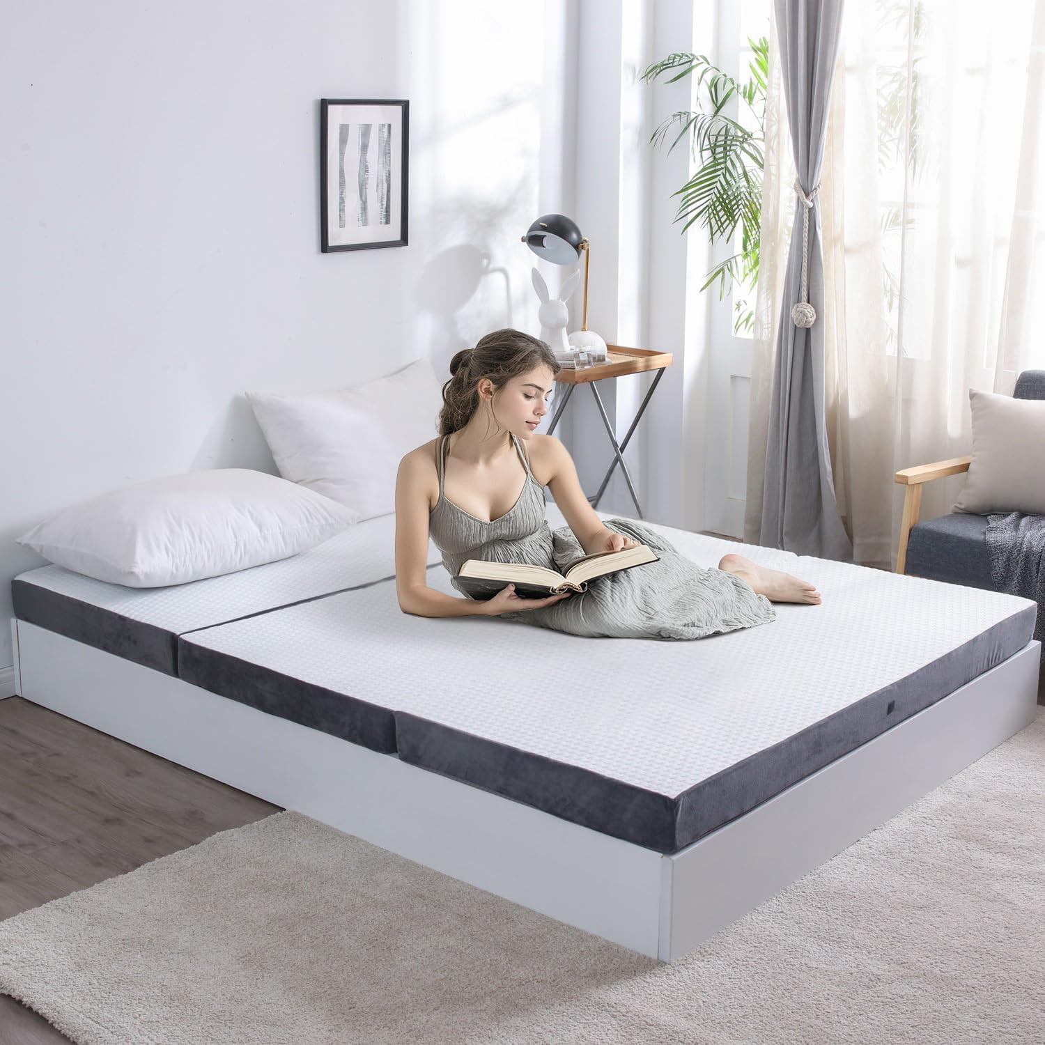 Folding Foam Mattress 4 Inches Foldable Floor Mattresses with Collapsible and Wa