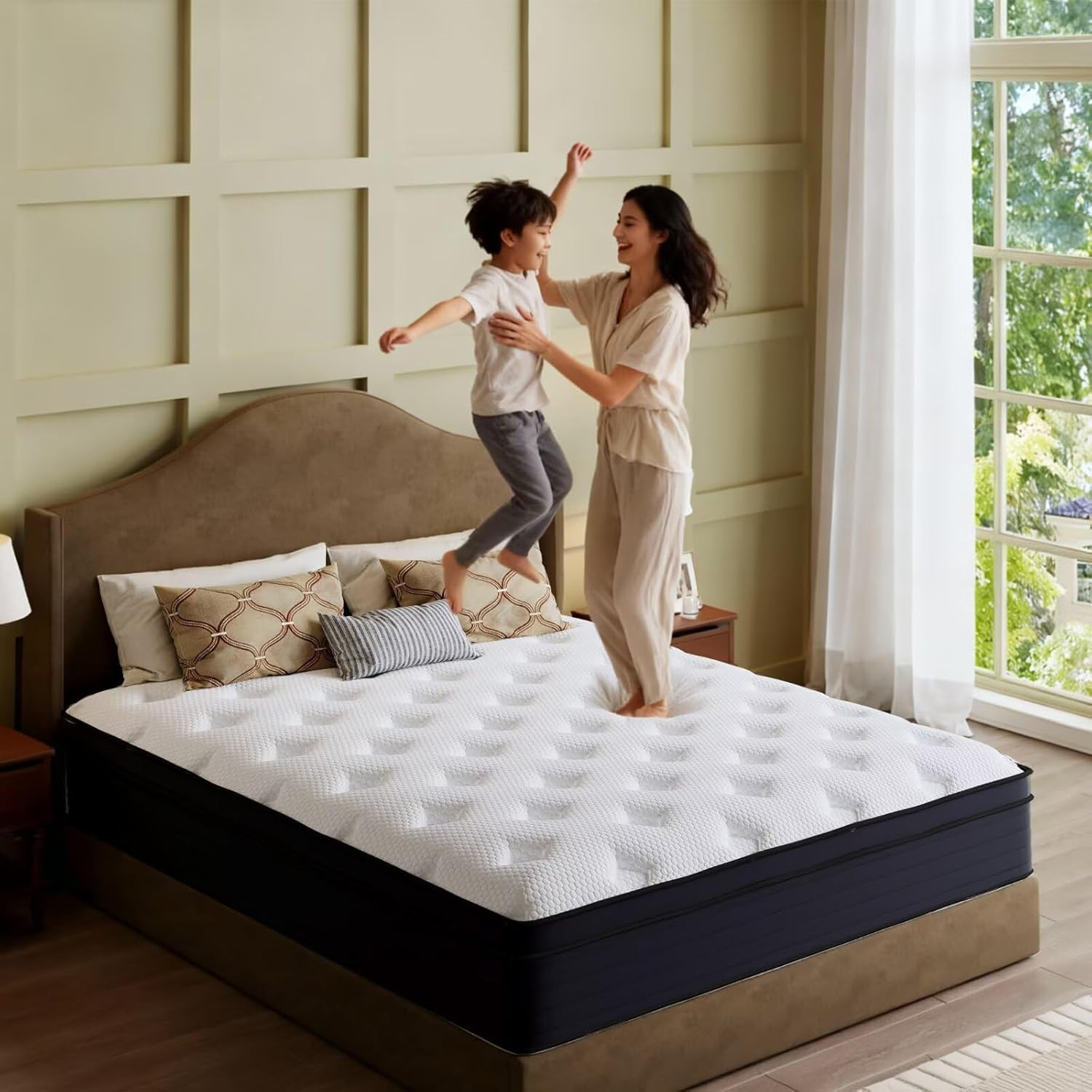 Full Size Mattress, 14 Inch Hybrid Bed in a Box, Green Tea & Cooling Gel Memory