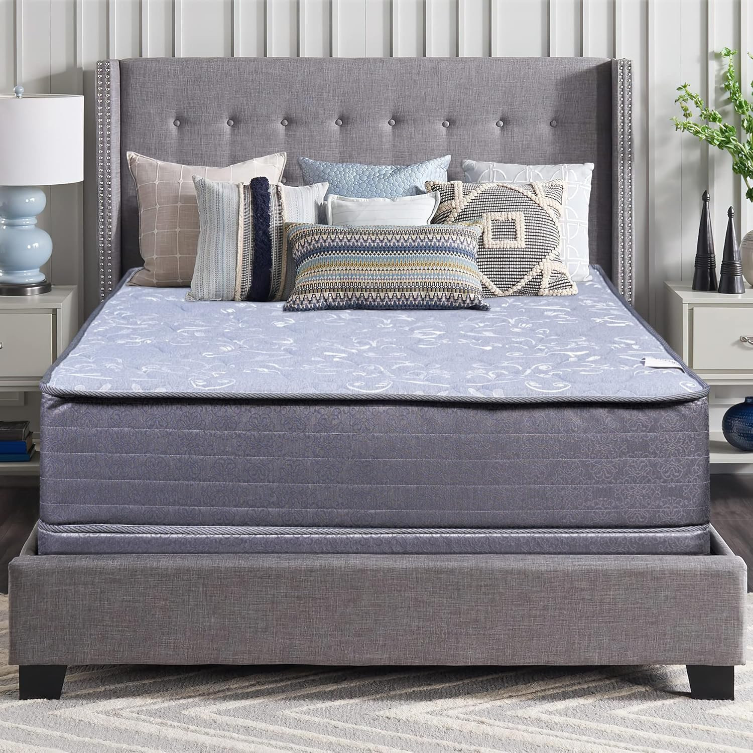 11″ Firm Euro Top Gel Innerspring Mattress & 8″ Wood Box Spring Set, Queen