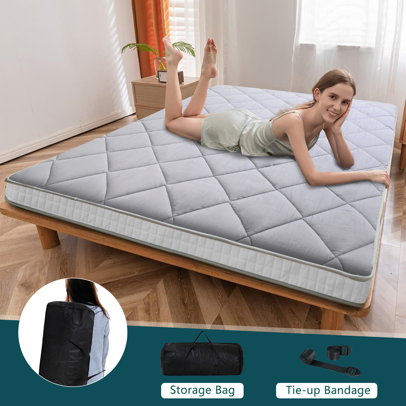 NAIZEA Japanese Floor Mattress Japanese Futon Sleeping Pad Guest Bed Gray Black