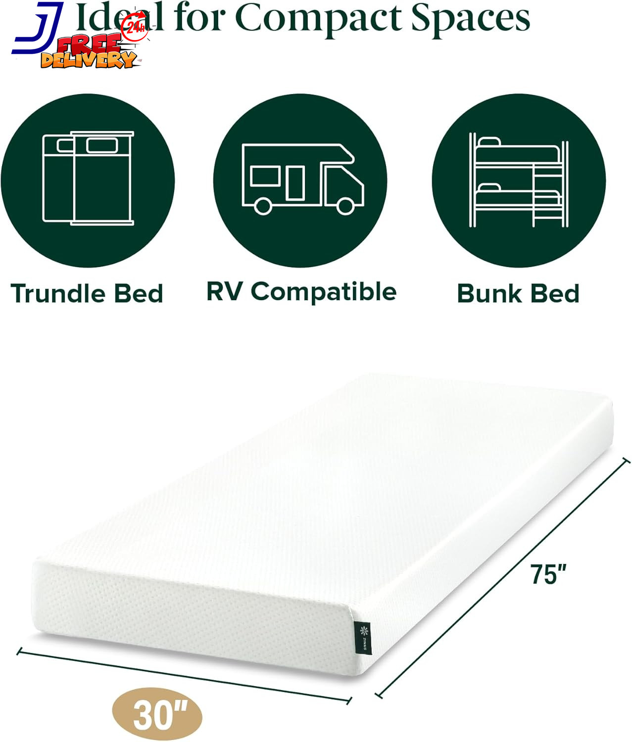 Narrow Twin Mattress 30” Wide X 75”Long 5 Inch Memory Foam Mattress for Bunk Bed