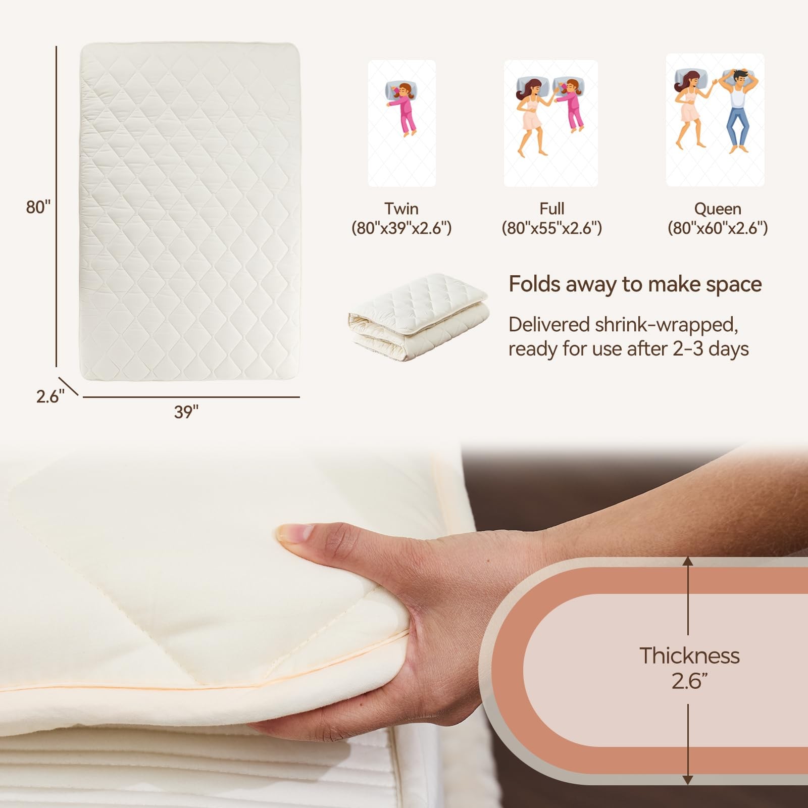 Japanese Floor Mattress with Washable Cover, Folding Futon Mattresss, Tatami …