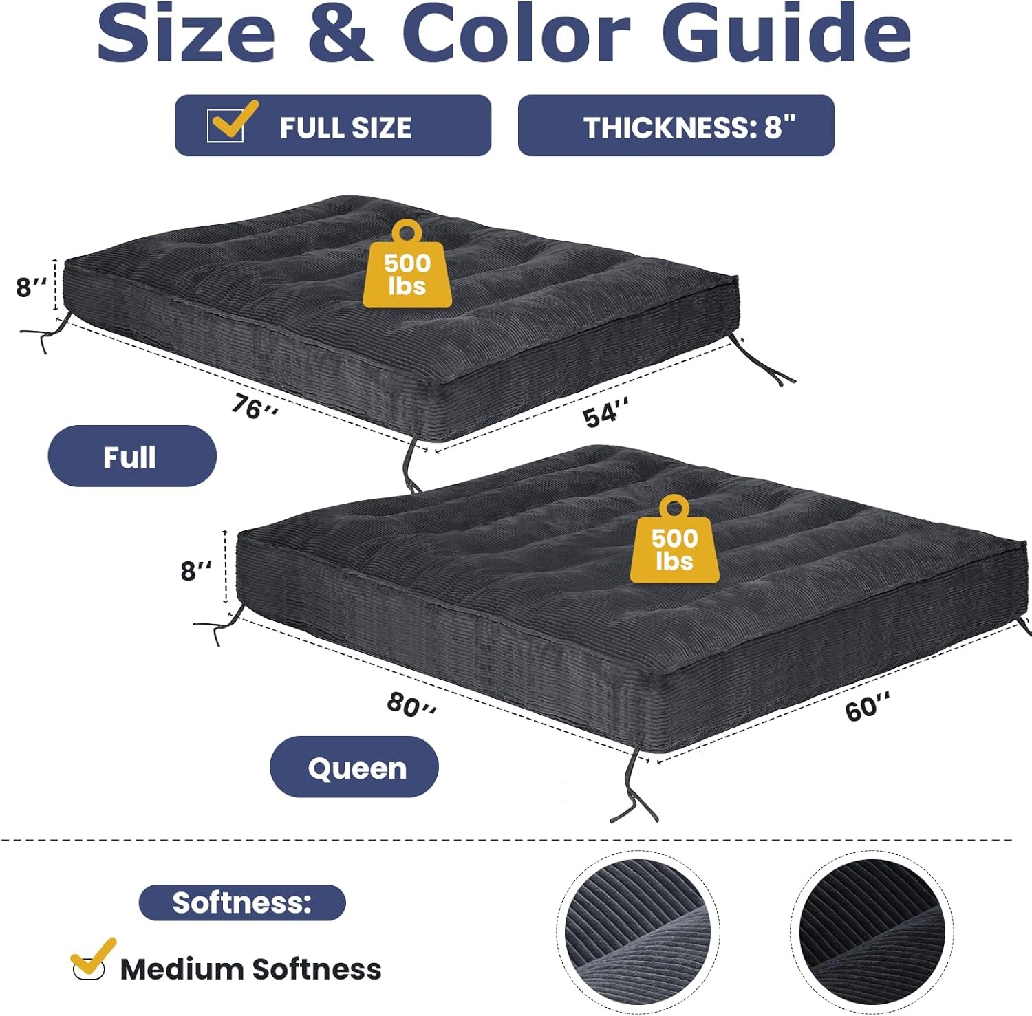 8″ Futon Mattress Full Size, Thick Futons Sofa Couch Bed Sleeper Sofa Bed, Floor
