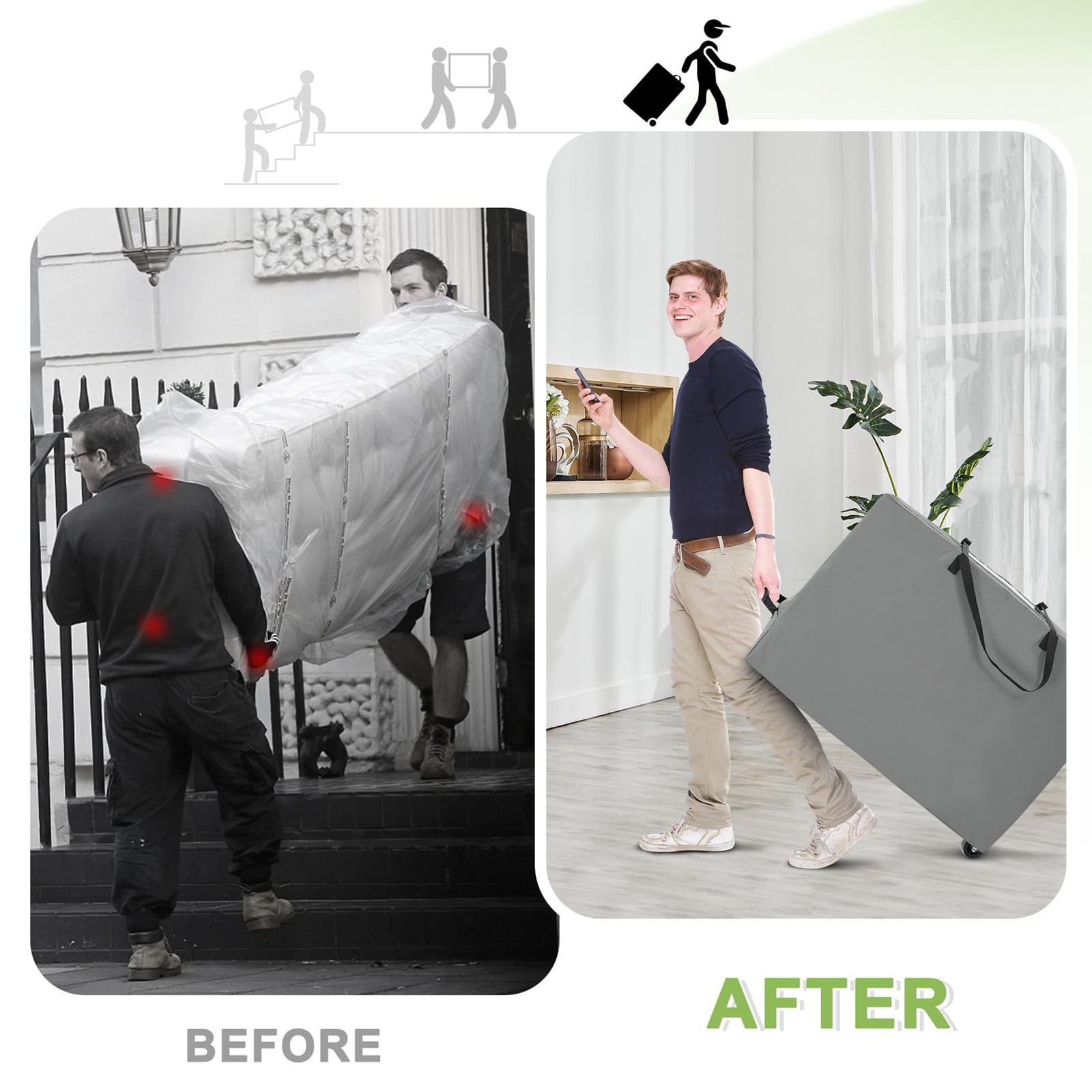 Folding Mattress Storage Bag with Wheels & Handles – 900D Heavy Duty Storage …