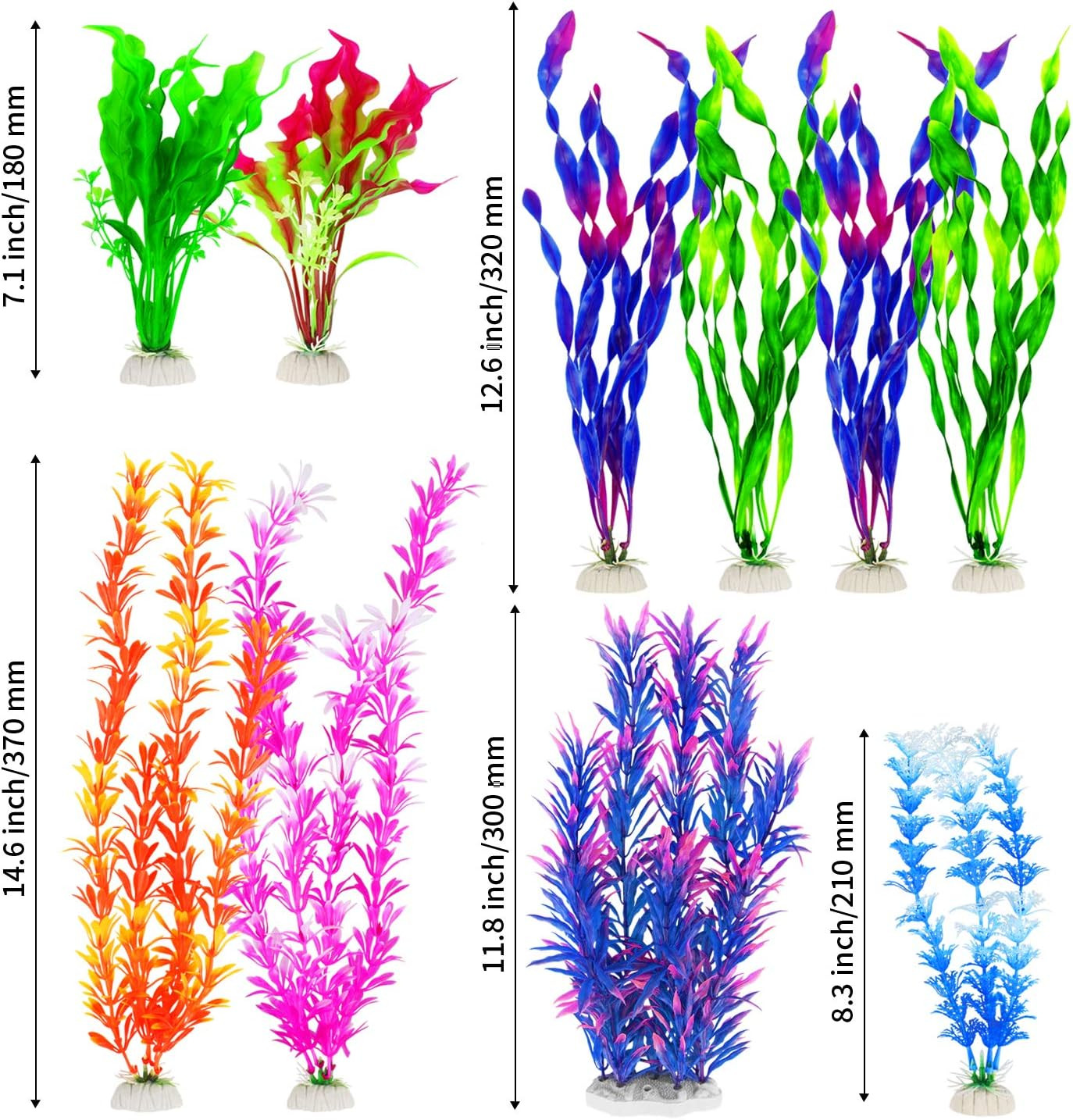 Fish Tank Plants, 10 Pack Artificial Aquarium Plants for Decorations (Blue)
