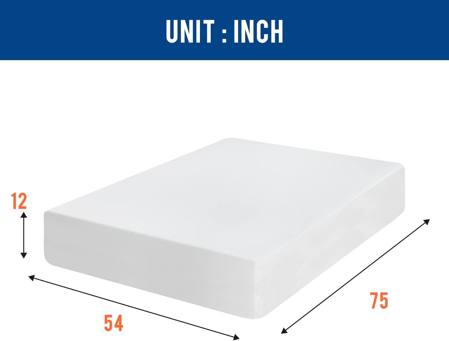 | 12 Inch Full Mattress | Medium Firm | Gel Memory Foam Mattress | White | Bed i