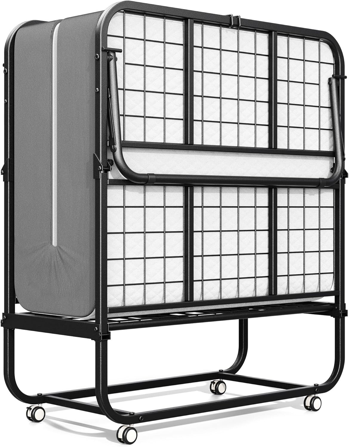 75″x31″ Folding Cot Bed, Metal Frame on Wheels, Roll Away, Space Saving