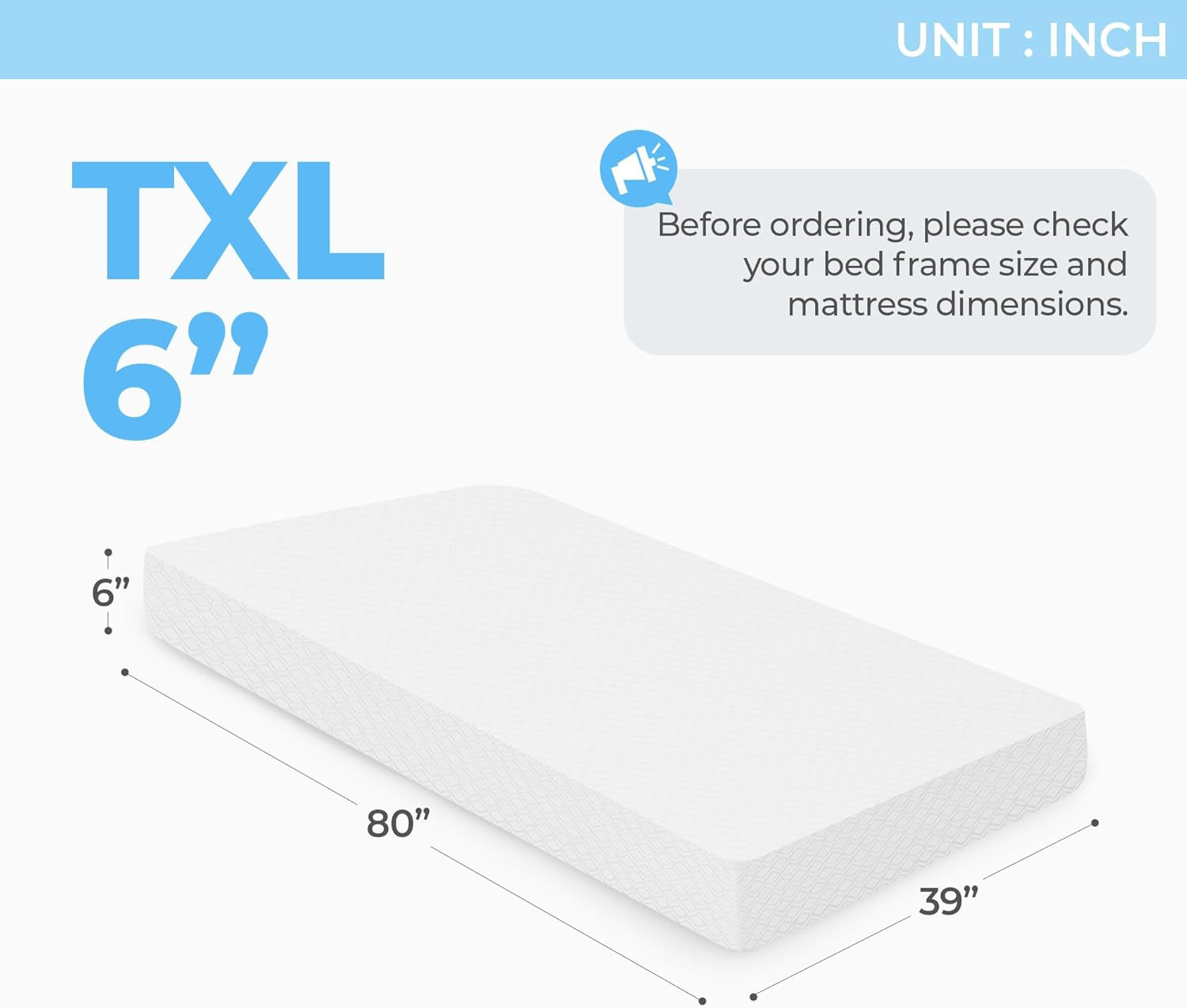 6″ Twin XL Cooling Memory Foam Mattress – Medium Firm, Pressure Relief, CertiPUR